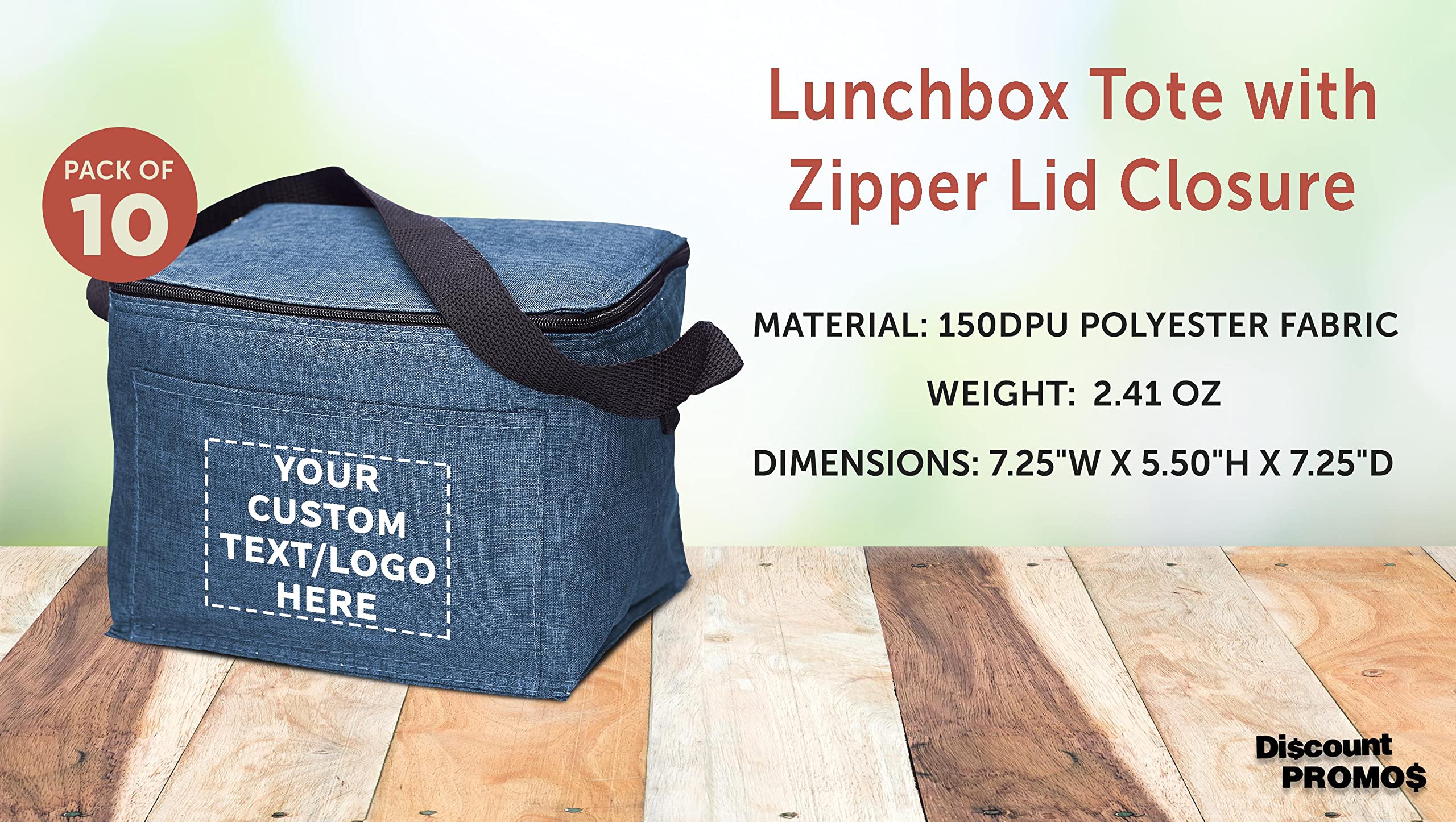 Custom Insulated Cooler Lunch Bag Set of 10 - Personalized Bulk Pack for Work, Travel & Outdoor Events - Reusable Blue Lunch Boxes for Office, Picnic, Camping & Beach Trips