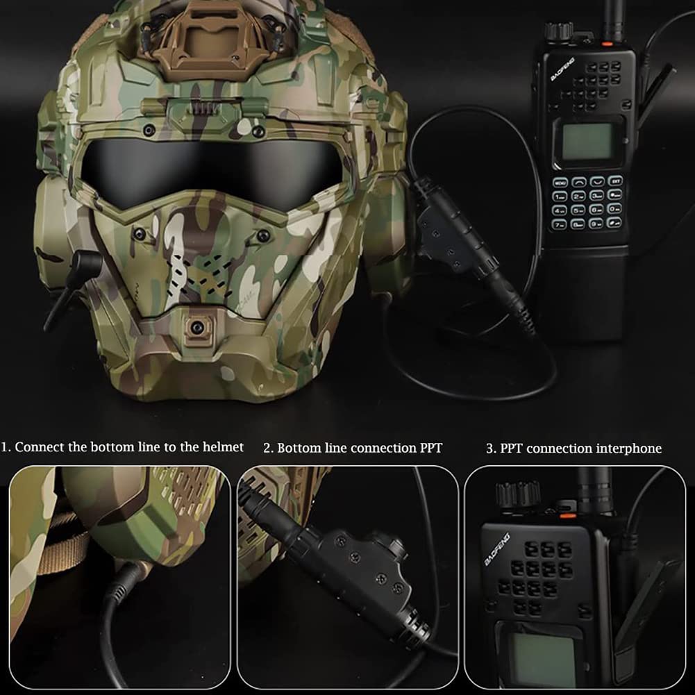 Multicam Tactical Airsoft Helmet Set - Full Face Mask, Paintball Goggles, HD Headset & Anti-Fog Fan for Airsoft, Paintball, CS & Hunting | Military Simulation & Outdoor Sports Gear