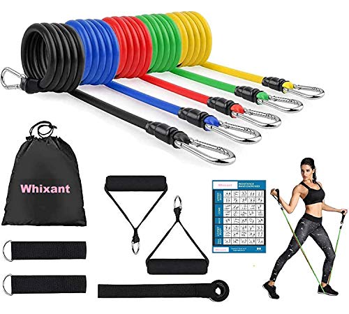 Whixant 11-Piece Resistance Bands Set with Door Anchor - 5 Stackable Bands, Foam Handles & Ankle Straps for Strength Training, Stretching, Home Workouts - Perfect for Men & Women's Muscle Building, Yoga, Physical Therapy & Outdoor Fitness Exercises