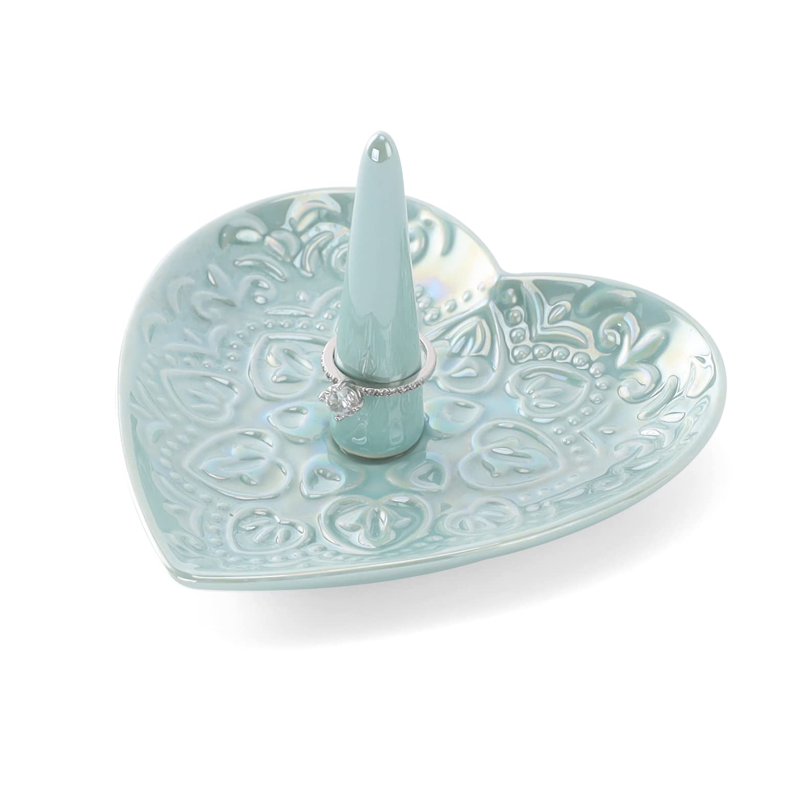 JOYMARR Ceramic Heart Ring Dish Holder - Elegant Wedding & Engagement Gift for Bride, Birthday & Christmas Present for Women, Her, Best Friend (Blue) | Perfect for Jewelry Storage, Bathroom Decor, and Bridal Shower Favors