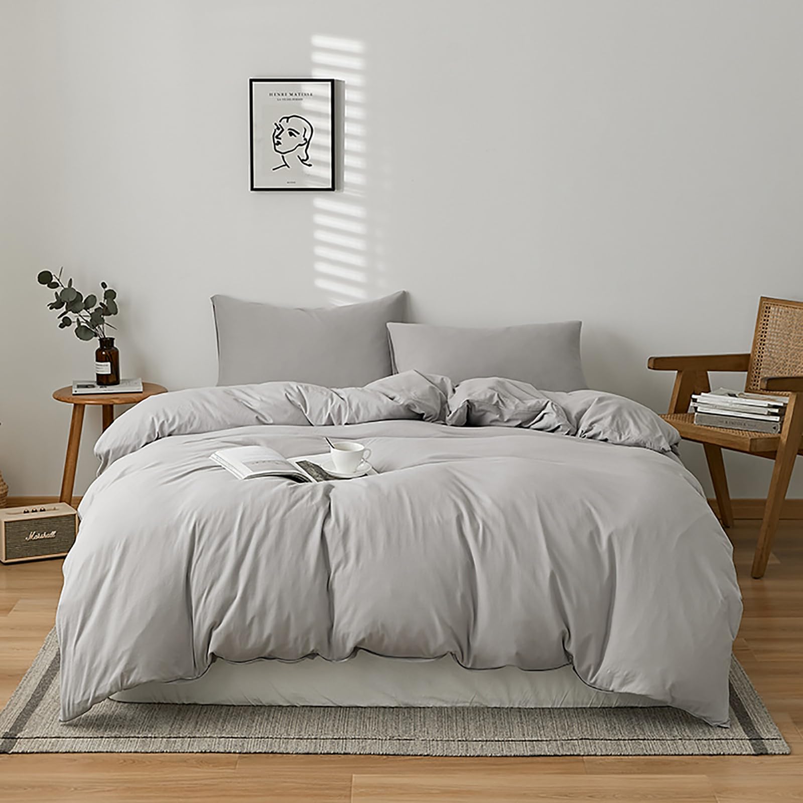 Luxlovery Silver Grey Full Size Comforter Set - Soft & Breathable 3-Piece Bedding for Women & Men | Light Gray Bed Set for Cozy Bedroom Decor