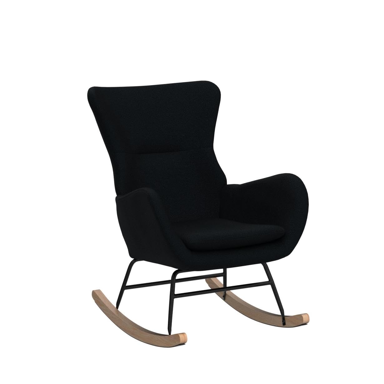 Modern Rocking Chair - High Back Upholstered Glider with Armrests, Comfortable Nursery Rocker for Baby Room, Living Room & Bedroom (Black) - Perfect for Nursing, Reading & Relaxing