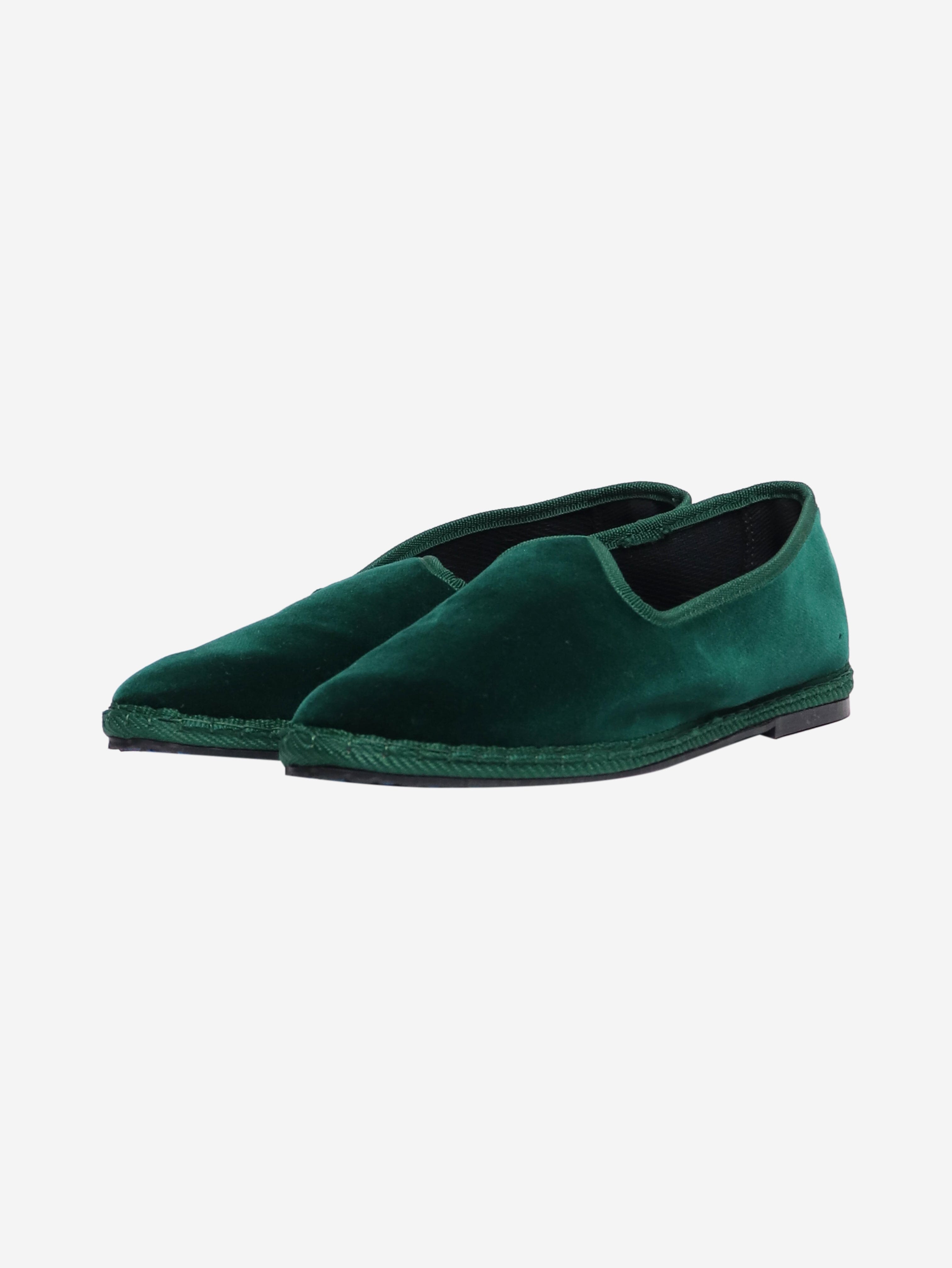 Green Velvet Slip-On Shoes Women's Size EU 37 (US 7) - Comfortable Loafers for Casual Wear, Office & Travel