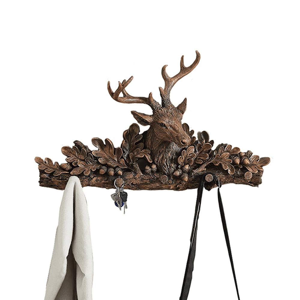 Vintage Deer Head Coat Hook - Rustic Resin Wall Decor with 5 Hooks for Towels, Keys & Bags - 25 Inch Large Entryway, Living Room, Hallway Decor - Perfect for Farmhouse, Cabin & Lodge Style Homes