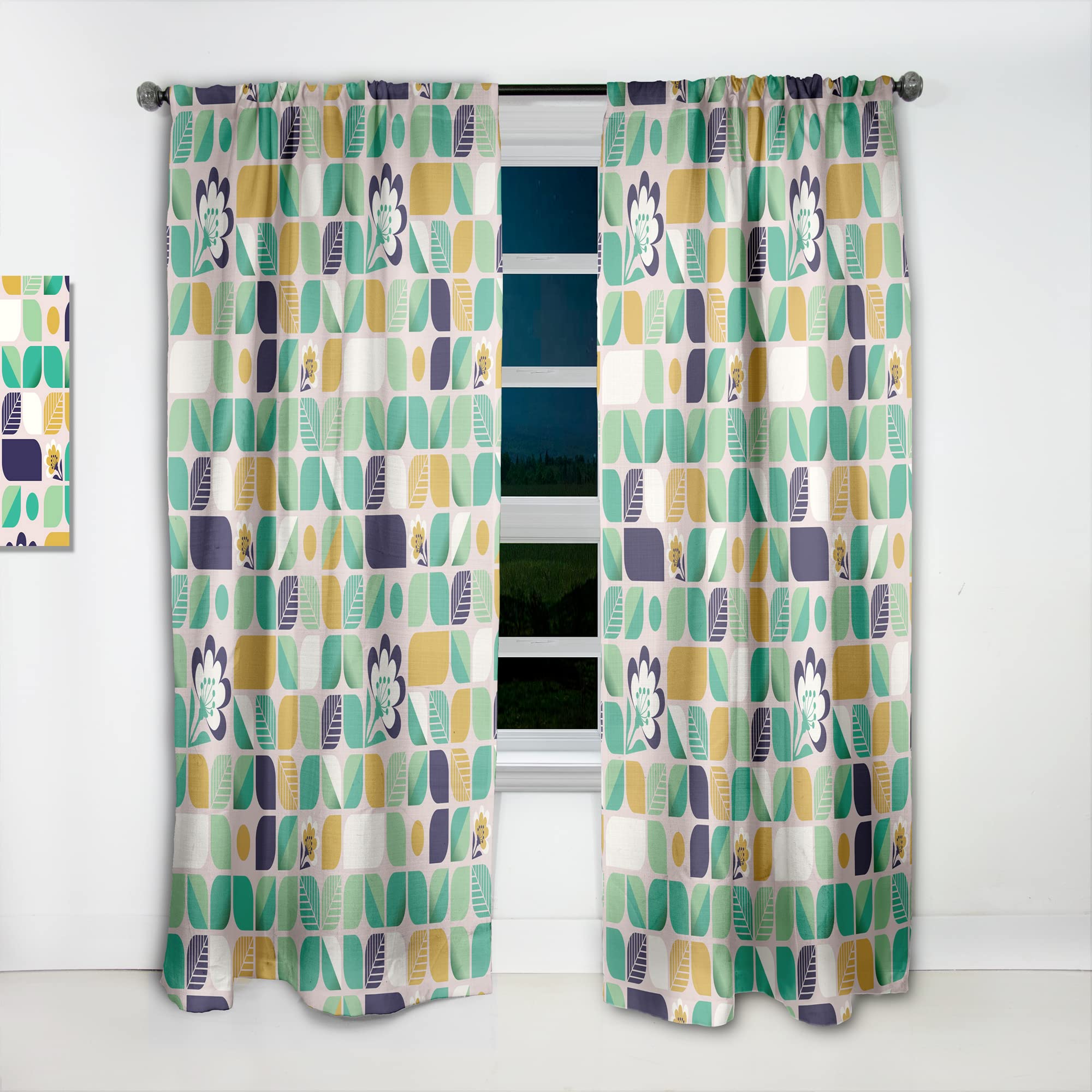 DesignQ Geometric Leaf & Floral Print Blackout Curtains - Thermal Insulated Single Panel (52x108 Inch) for Bedroom & Living Room - Elegant Window Treatment for Home Decor