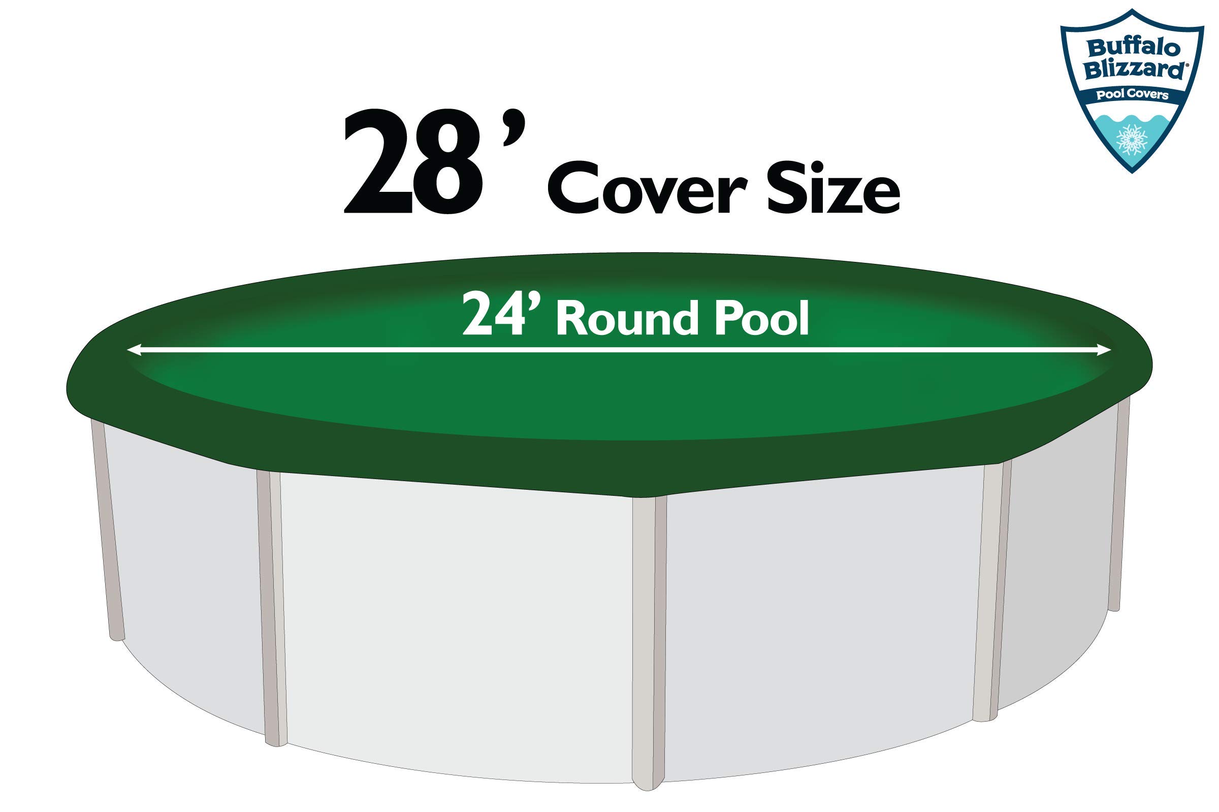 Buffalo Blizzard Ripstopper Winter Pool Cover for 24-Ft Round Above Ground Swimming Pools | Heavy Duty Green Tarp with 4-Ft Overlap & Air Pillow | Secure Snow & Ice Protection for Winterization | Perfect for Seasonal Pool Storage in Cold Climates