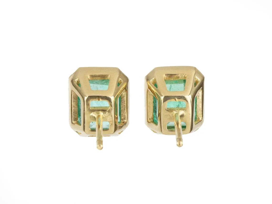 18K Gold Genuine Emerald Stud Earrings 3.70tcw - Luxurious Rich Green Gemstone Jewelry for Women - Perfect for Weddings, Parties & Special Occasions