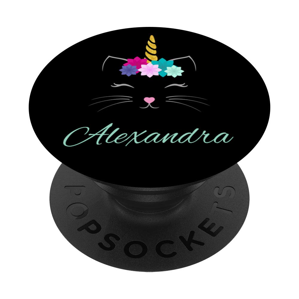 Personalized Alexandra Name Gift - Cat & Unicorn Design PopSockets Phone Grip and Stand for iPhone, Samsung, Tablets - Perfect for School, Work, Travel Accessories