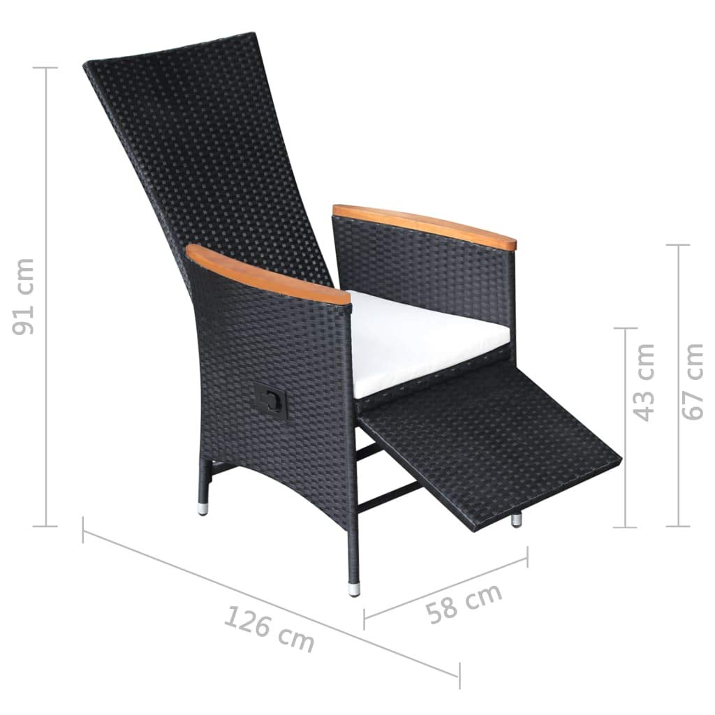 2-Piece Reclining Garden Chairs Set - All-Weather Wicker Outdoor Furniture with Backrest & Armrests - Black Poly Rattan Patio Dining Chairs with Cushions - Perfect for Poolside, Backyard, Garden & Outdoor Relaxation