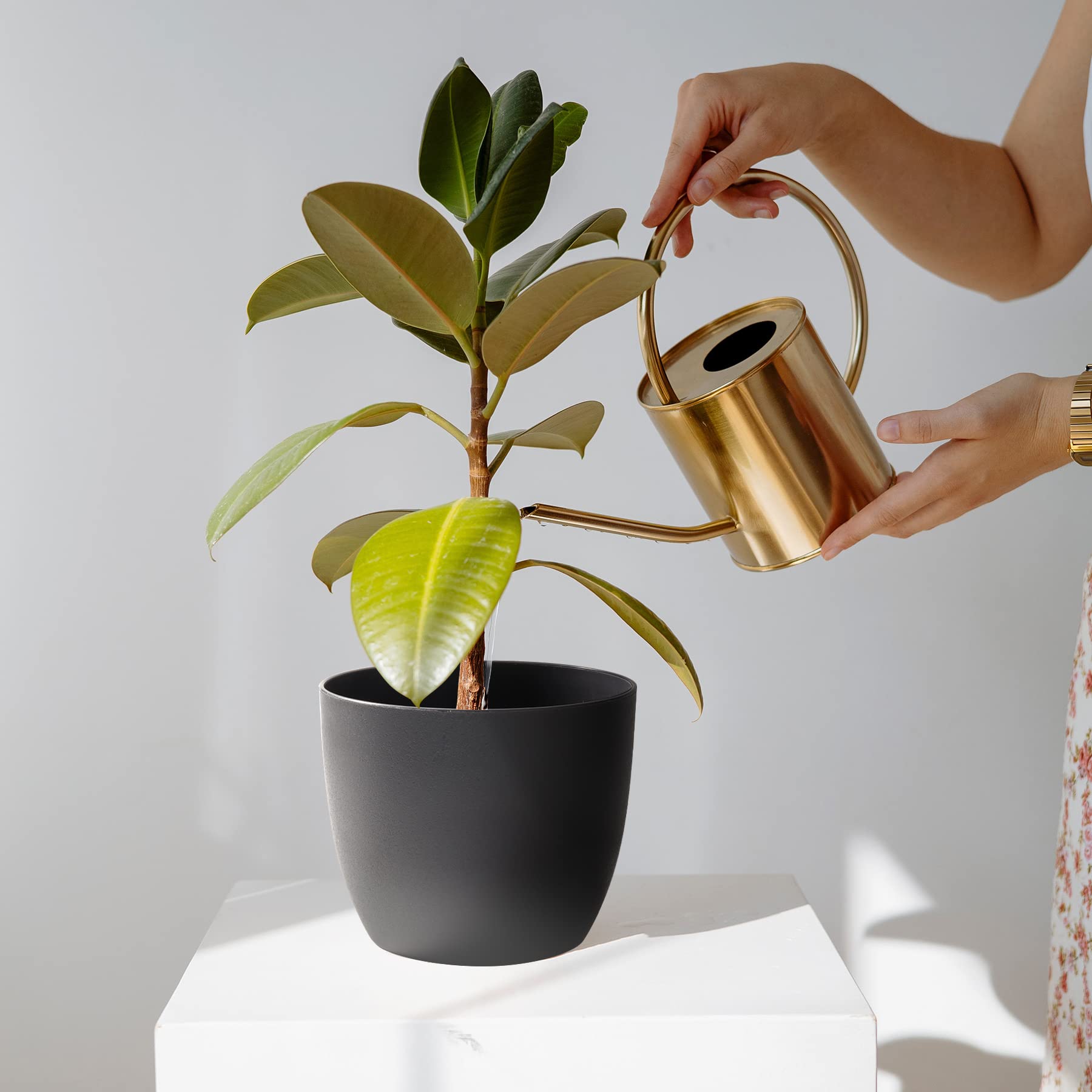 T4U 7 Inch Self Watering Planters - Set of 6 Modern Decorative Plastic Flower Pots for Indoor Plants, Herbs, Succulents, African Violets - Black Window Box Planter for Home, Office, Balcony & Garden Decor