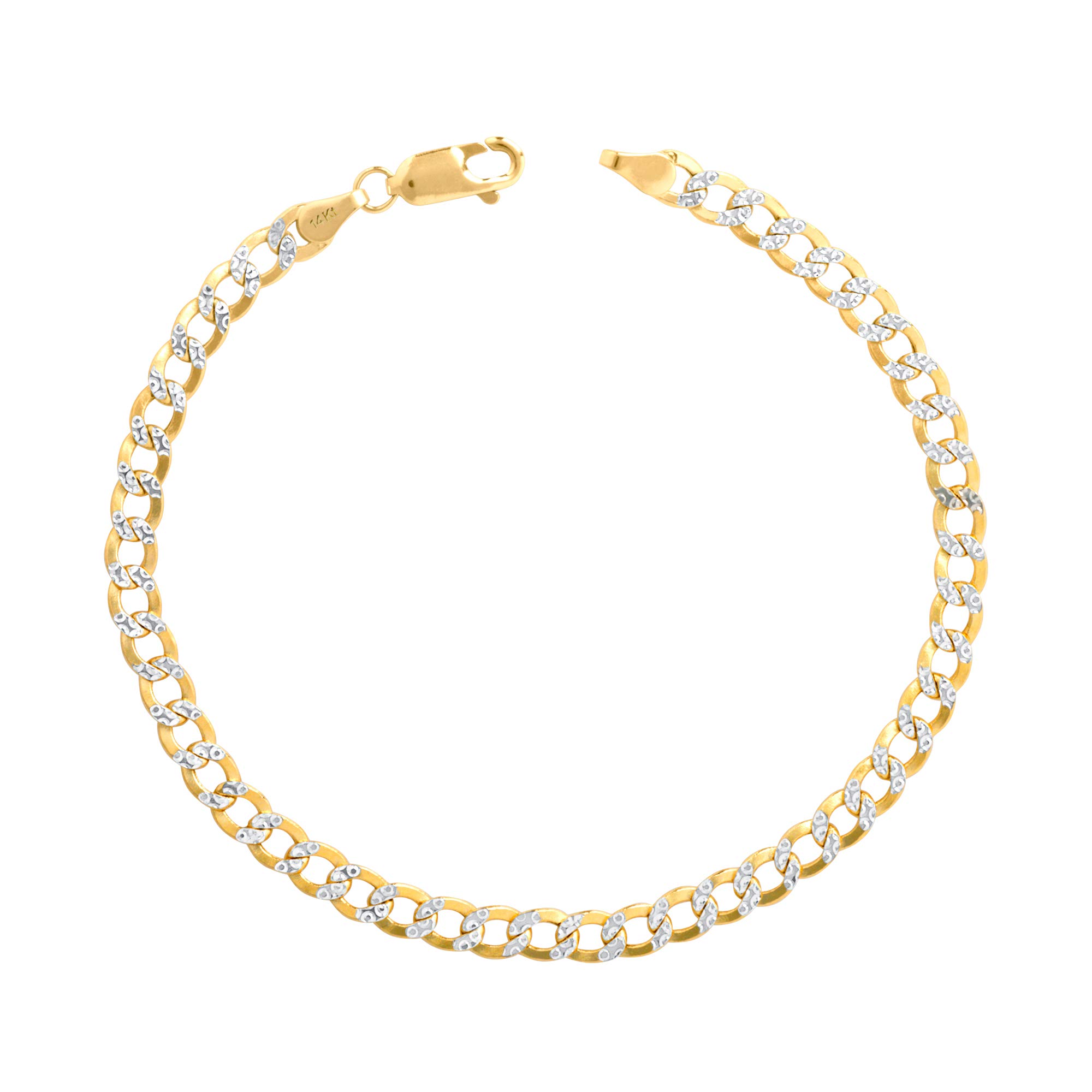 14K Real Yellow Gold Cuban Curb Link Bracelet for Men & Women - 4.5mm Diamond Cut Pave Chain (7