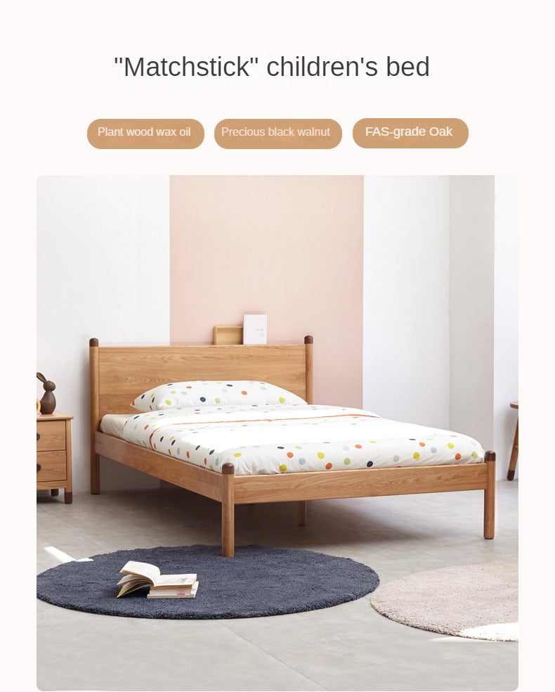 Solid Oak Wood Kids Bed - Sturdy & Safe Children's Bedroom Furniture for Toddlers & Teens - Perfect for Bedrooms, Daycare, and Guest Rooms