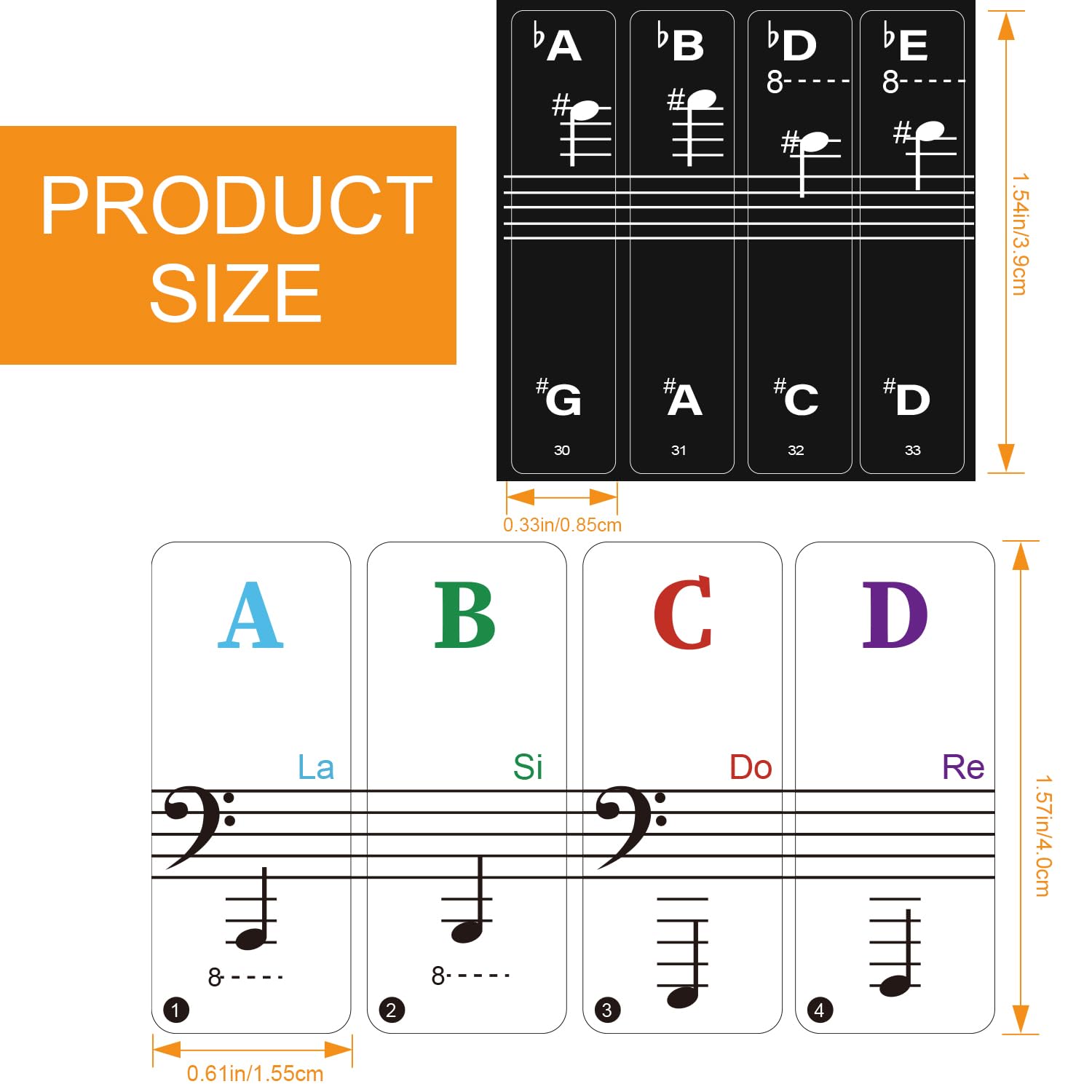 Colorful Removable Piano Keyboard Stickers for 88/61/54/49 Keys - Transparent Large Bold Letter Note Labels for Beginners | Perfect for Music Learning, Practice & Teaching