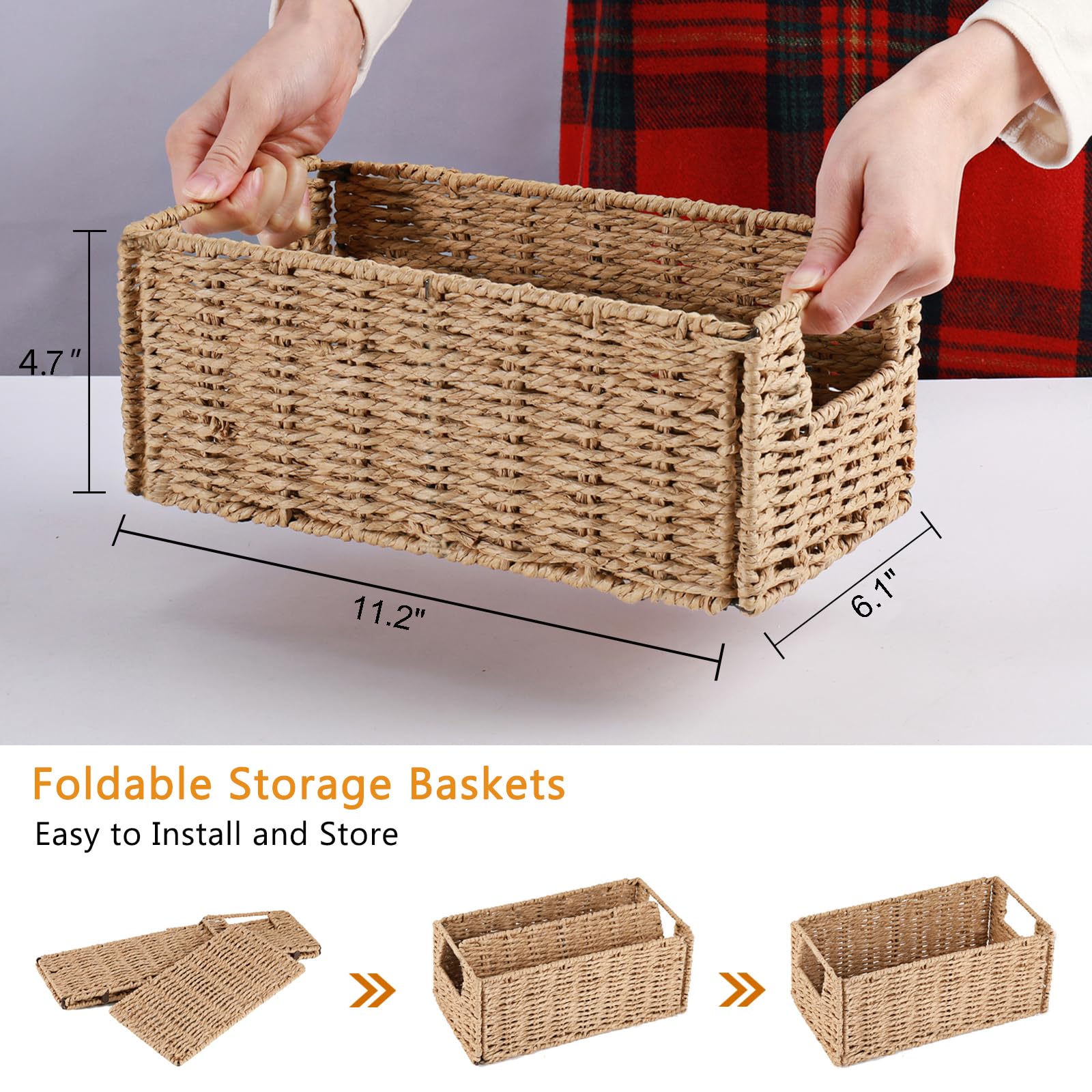 Vagusicc Set of 2 Hand-Woven Wicker Storage Baskets - Natural Foldable Paper Rope Organizer Bins for Shelves, Bathroom, Living Room & Bedroom | Perfect for Toilet Paper Storage, Home Organization & Decorative Storage Solutions