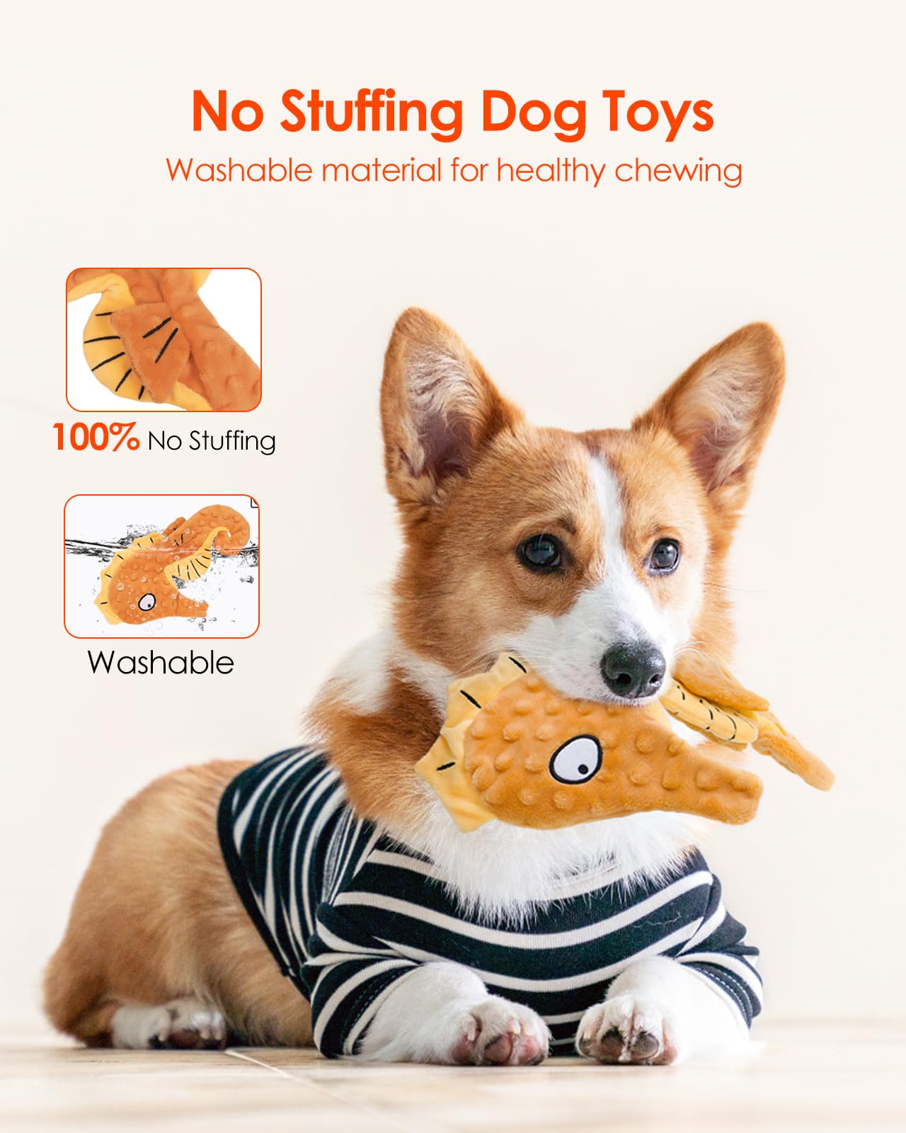 HGB Squeaky & Crinkle Dog Toys for Small Medium Large Breeds - No Stuffing Plush Chew Toys for Aggressive Chewers, Puppy Teething, Pet Entertainment - 2 Pack - Perfect for Indoor Play, Outdoor Fetch & Training Rewards
