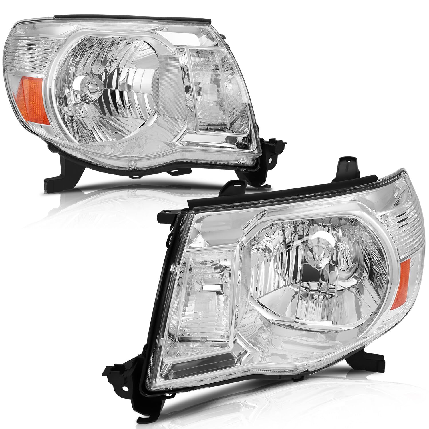 2005-2011 Toyota Tacoma Headlight Assembly - Chrome Housing with Amber Reflector & Clear Lens | Replacement Headlamps for Improved Night Driving & Off-Road Visibility