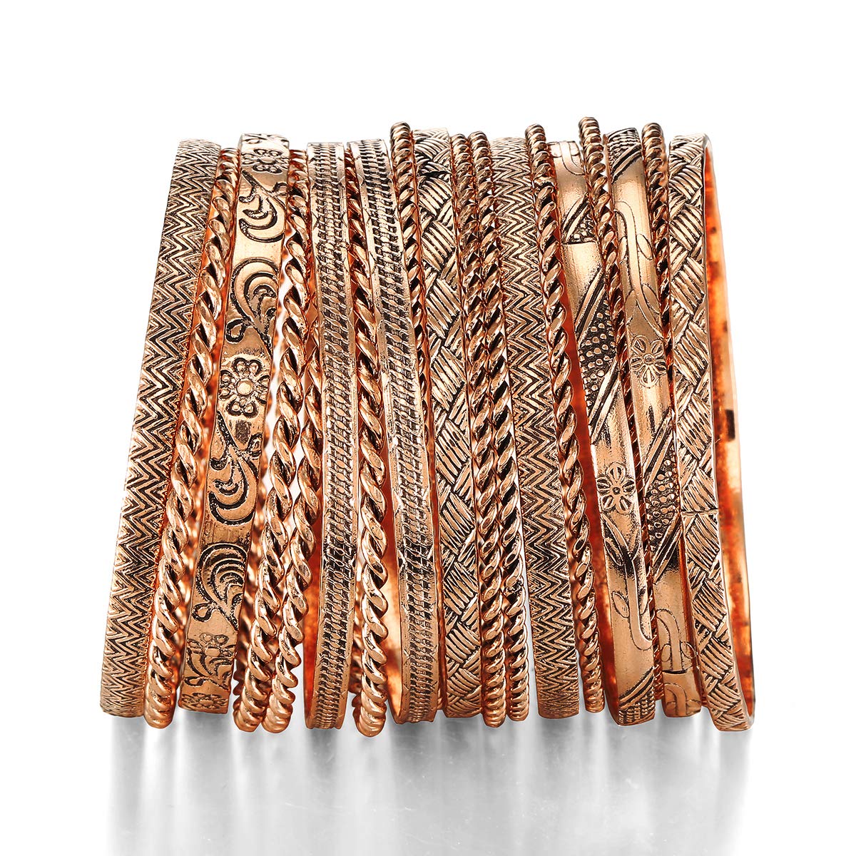 Ensoul Flower Mixed Metal Aztec African Indian Vintage Bangle & Bracelets for Women - Set of 19, 2.68
