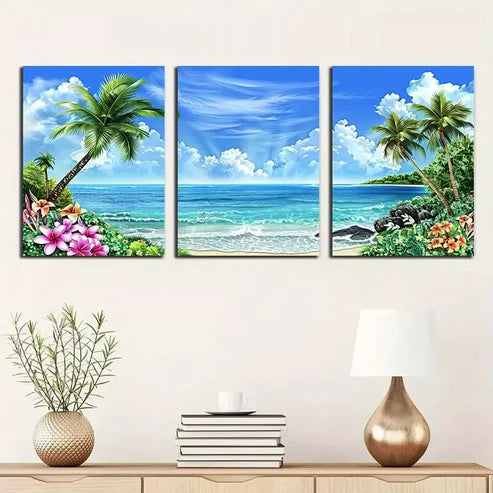 3-Piece Tropical Beach Scene Canvas Wall Art Set - Framed 50x70cm (20x28in) - High Quality Print - 100% Australian Made - Ready to Hang - Perfect for Living Room, Bedroom, Office & Beach House Decor