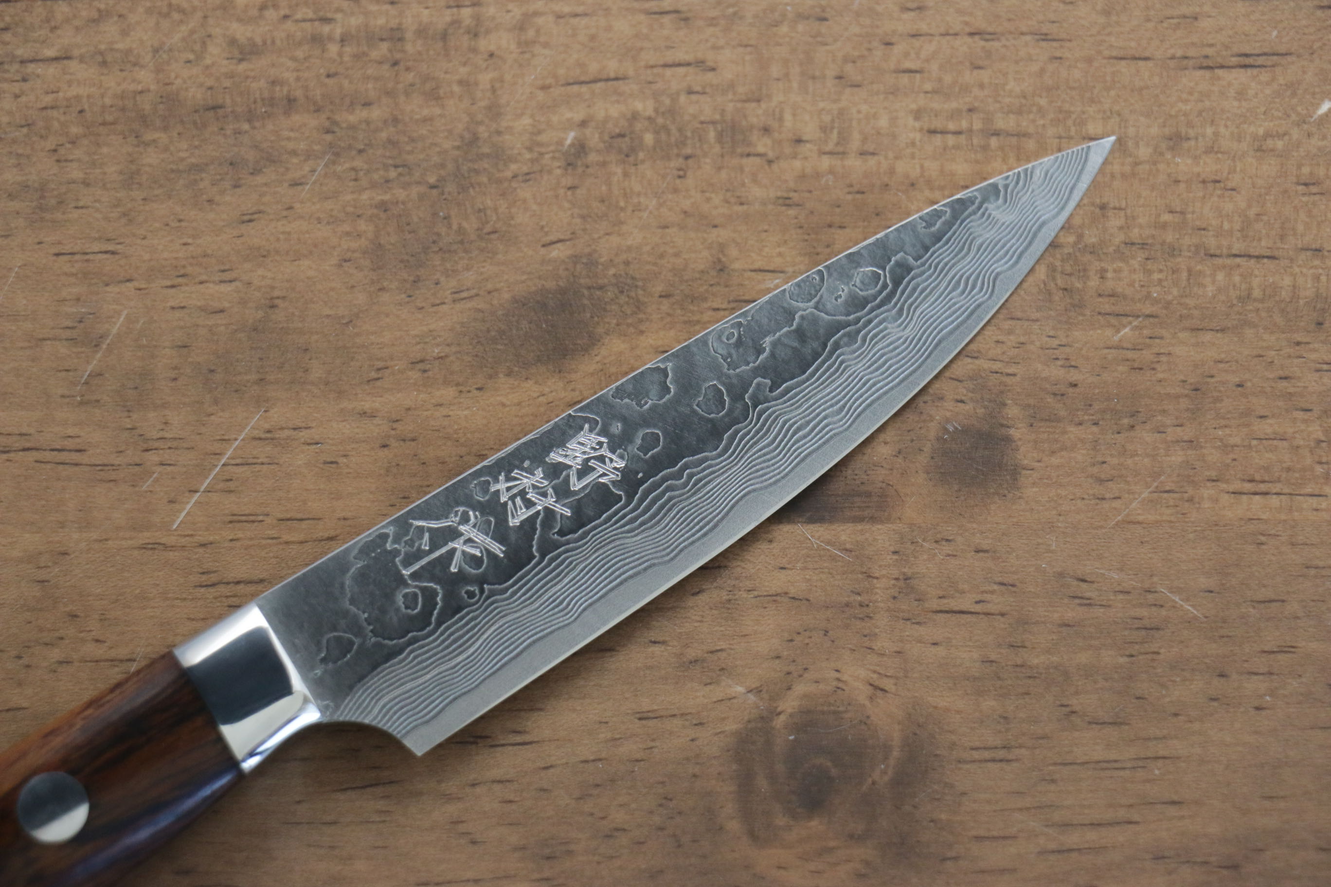 Premium Kazuo Nomura VG10 Damascus Petty Utility Knife 100mm with Ironwood Handle - Perfect for Slicing, Peeling & Precision Kitchen Tasks