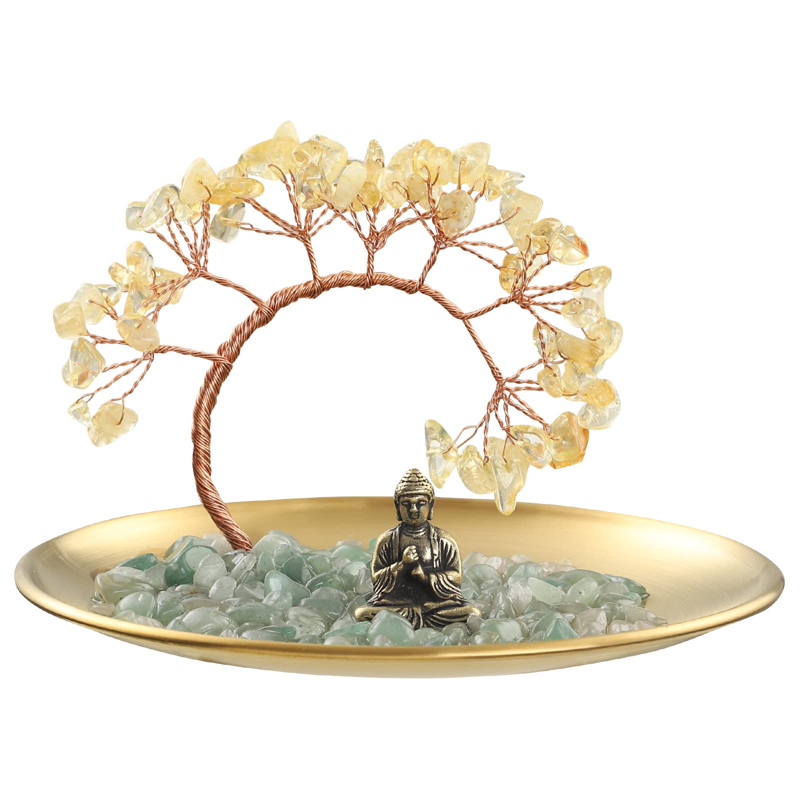 Citrine Crystal Money Tree with Buddha Statue for Wealth & Luck | Feng Shui Home Decor for Living Room, Bedroom, Office | Meditation & Yoga Accessory | Shelf, Bookshelf & TV Stand Decoration