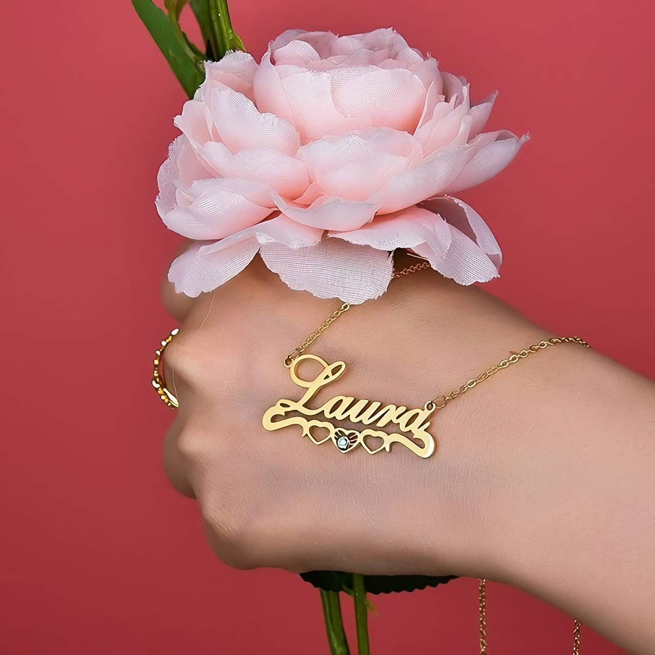 10k 14k 18k Solid Gold Personalized Name Necklace with Birthstone - Custom Engraved Pendant Jewelry for Women - Perfect Gift for Birthday, Anniversary & Valentine's Day
