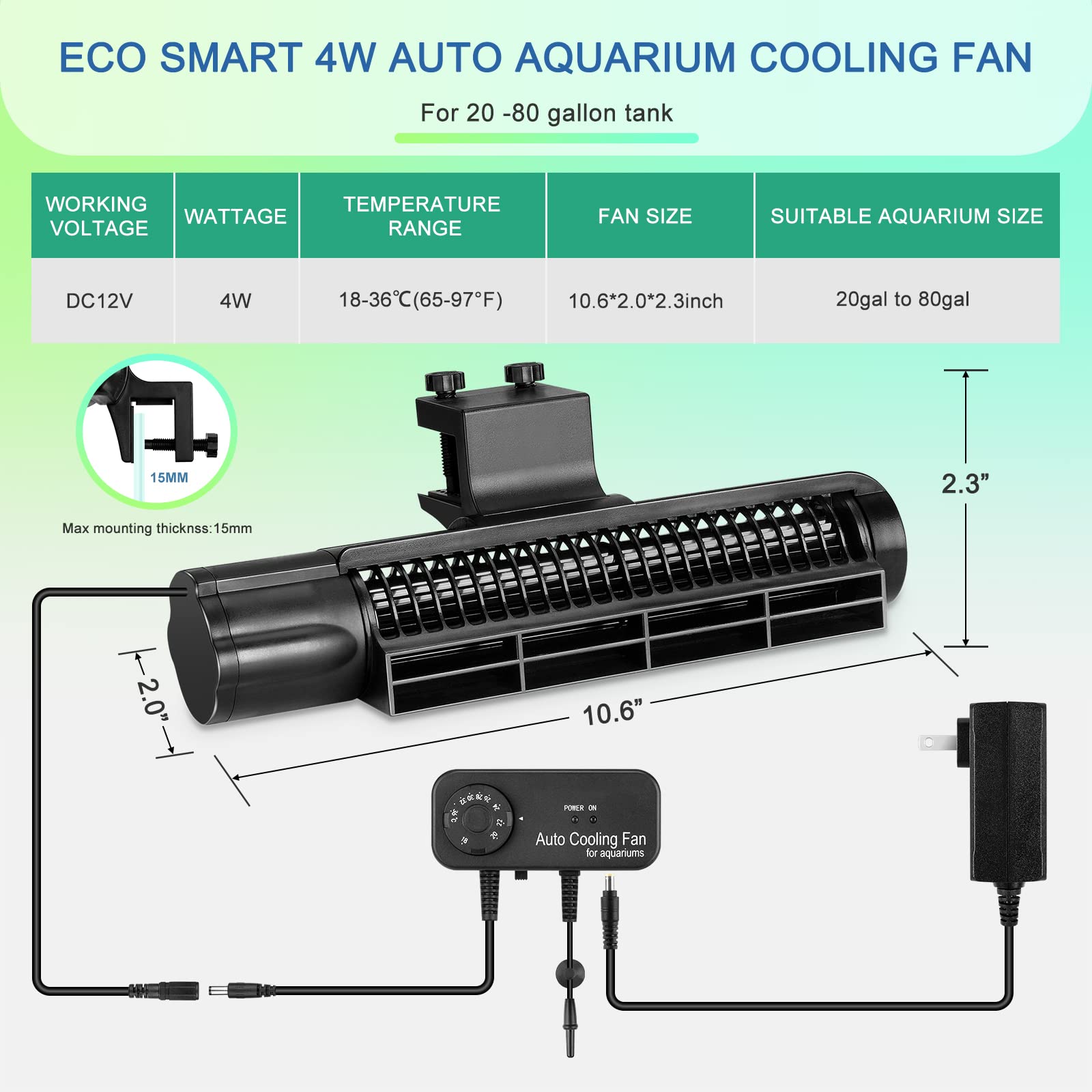 12V Aquarium Chiller Cooling Fan with Adjustable Knob - DC Cross-Flow Fan for Fish Tanks (4W) | Broad Airflow for Freshwater & Saltwater Aquariums - Perfect for Summer Temperature Control