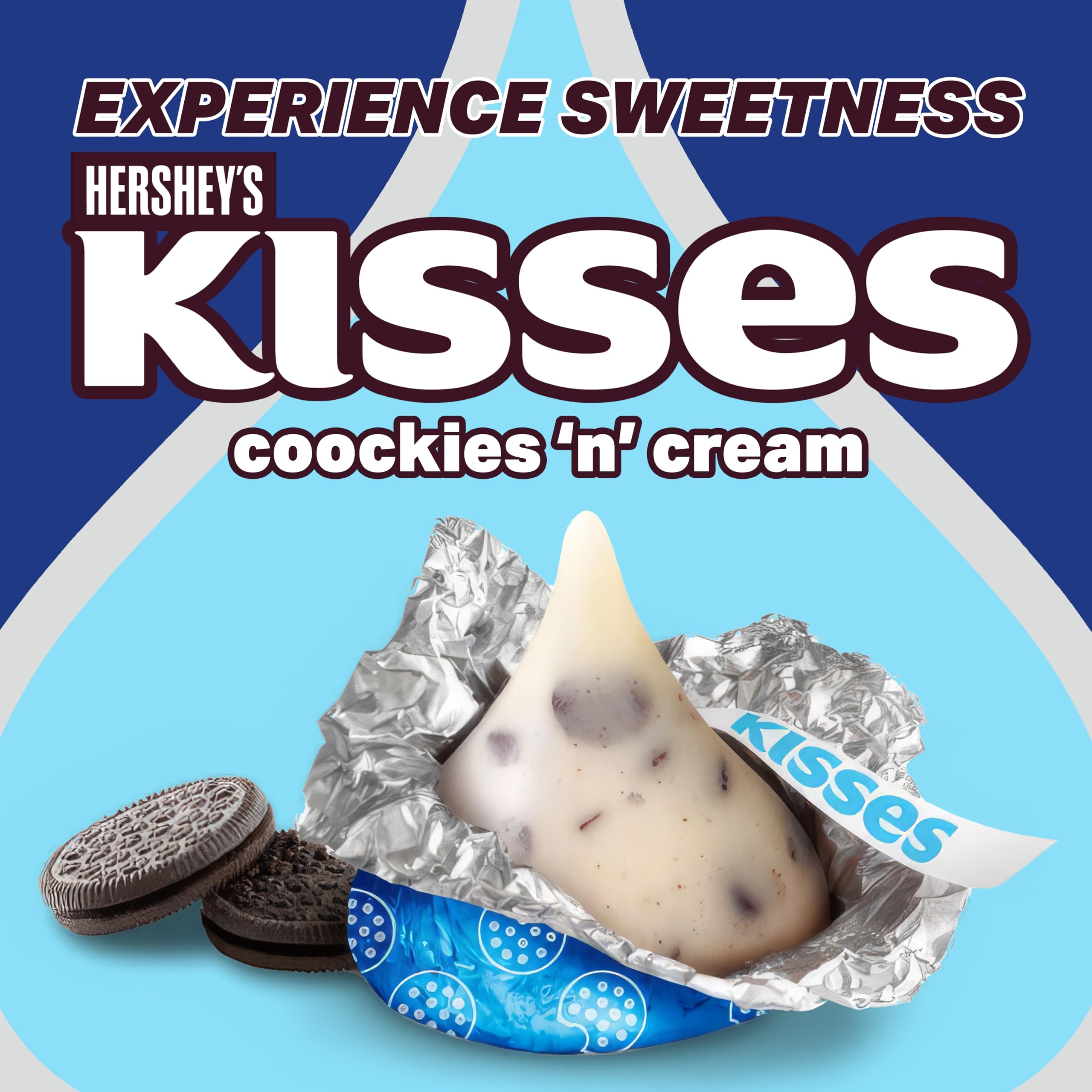 Hershey's Kisses Cookies & Cream Chocolate Chips - 1 Pound Bulk Candy (Approx 105 Pieces) - Individually Wrapped Blue Foil Candies for Gifts, Parties & Holidays - Perfect for Gift Boxes, Piñata Stuffers, Christmas Stockings & Office Treats - Delicious Snacks for Kids & Adults