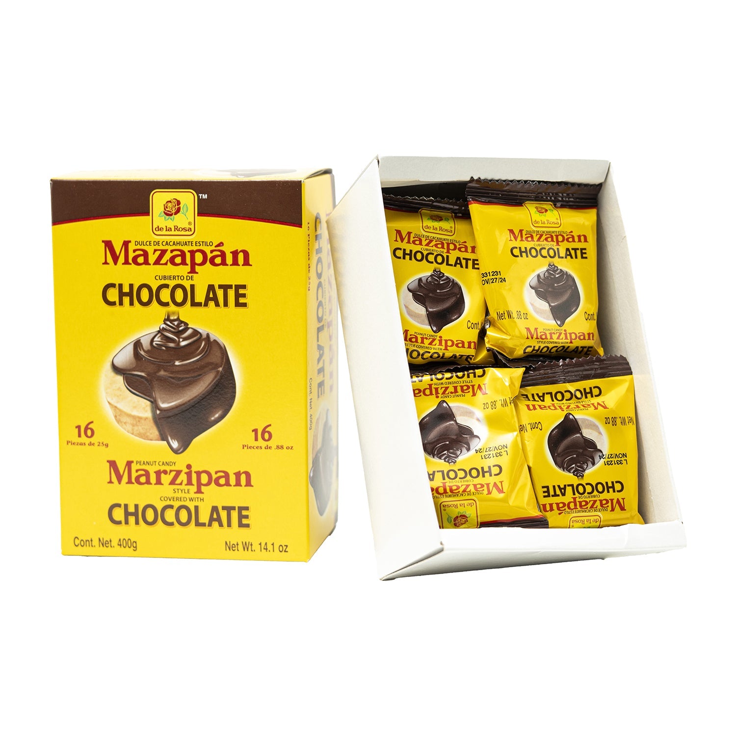 De La Rosa Chocolate Covered Mazapan Peanut Candy | 16 Count Box | Mexican Treat for Parties, Gifts & Desserts