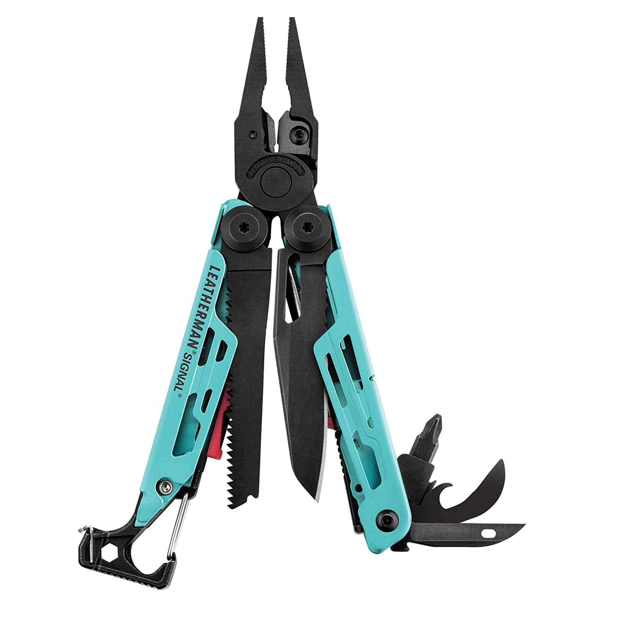 LEATHERMAN Signal Multitool - 19-in-1 Camping Tool with Fire Starter, Hammer & Emergency Whistle | Survival Gear for Outdoor Adventures, Hiking & Emergency Preparedness (Aqua with Nylon Sheath)