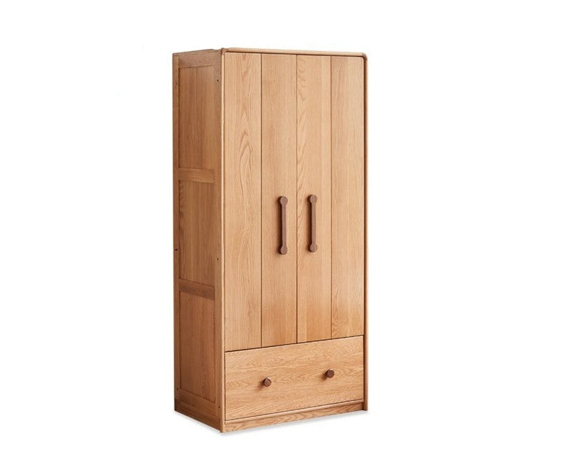 Premium Oak Solid Wood Kids Wardrobe - Multi-Functional Storage Organizer for Clothes, Toys & Books - Perfect for Bedroom, Nursery & Playroom Organization