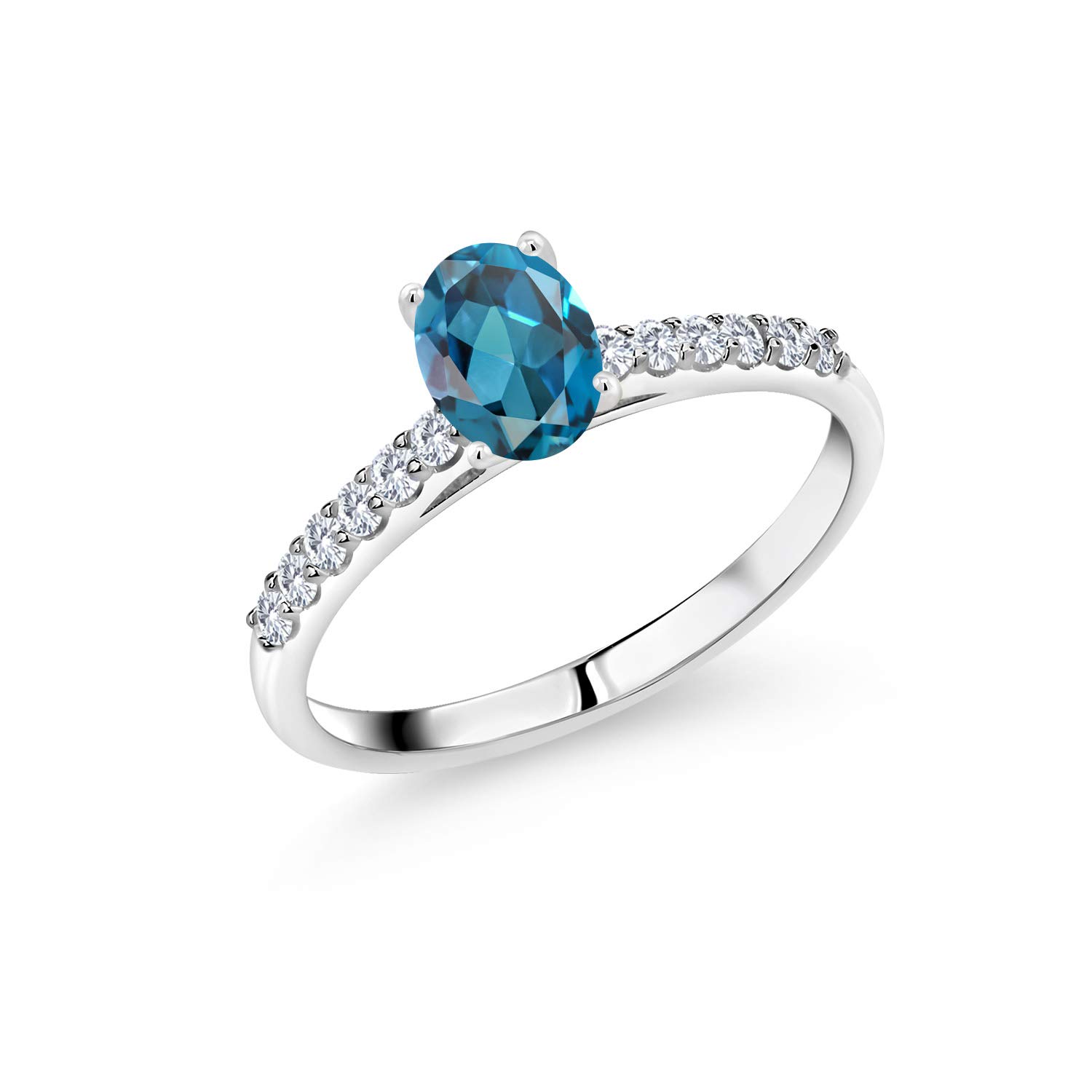 1.18 Ct Oval London Blue Topaz & G-H Lab Grown Diamond 10K White Gold Ring for Women - Elegant Engagement, Wedding, Anniversary Jewelry Gift