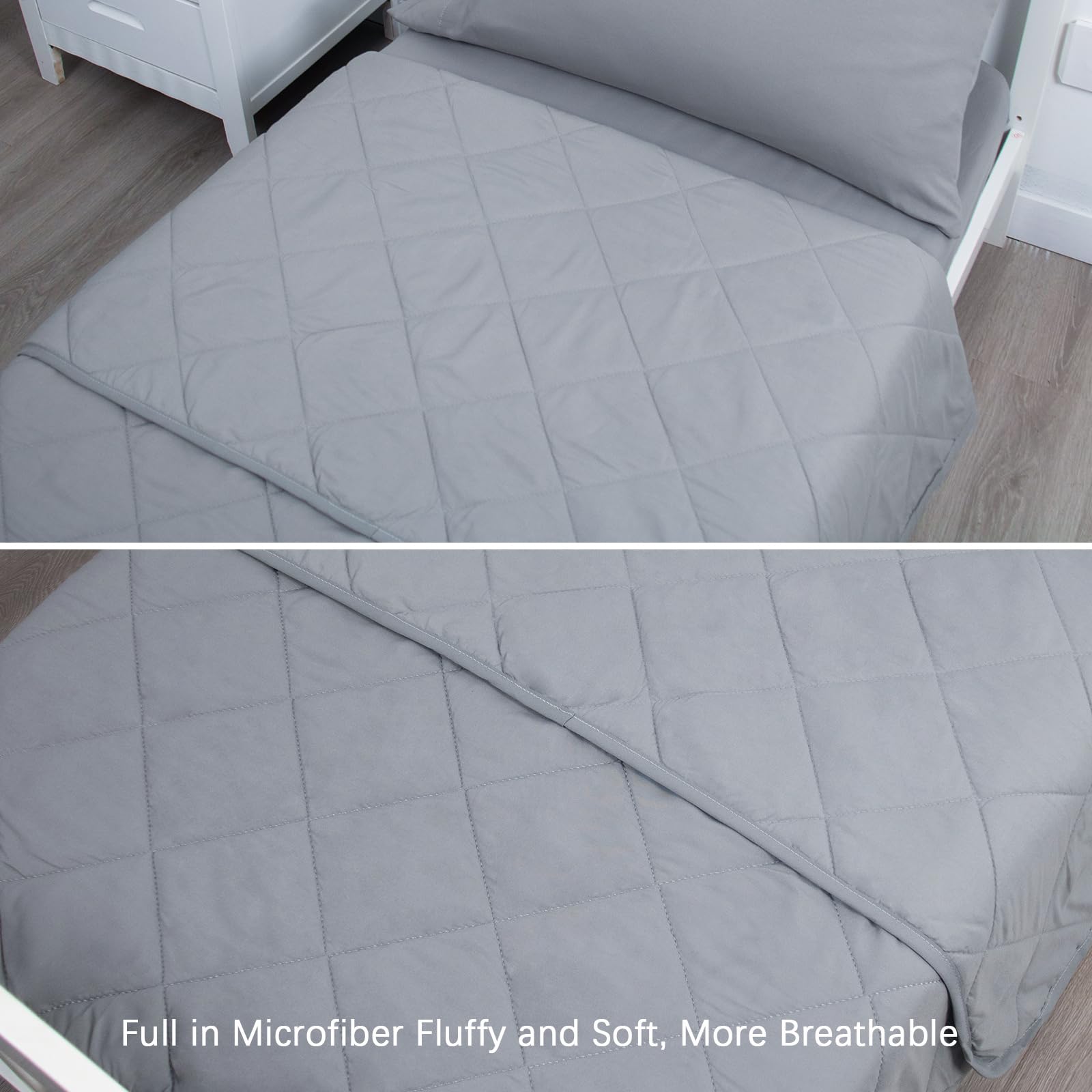 Biloban 4-Piece Ultra Soft Toddler Bedding Set - Breathable Crib Sheet Set with Quilted Comforter, Fitted Sheet, Flat Sheet & Envelope Pillowcase (Grey) - Perfect for Nursery, Daycare & Cozy Toddler Sleep
