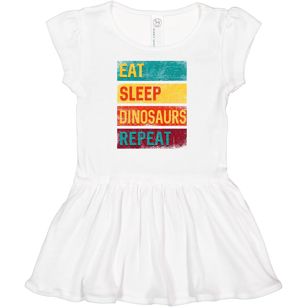 Inktastic Eat Sleep Dinosaurs Repeat Infant Dinosaur Print Baby Dress - Cute Dino Outfit for Toddler Girls & Boys, Playdate & Birthday Party Outfit