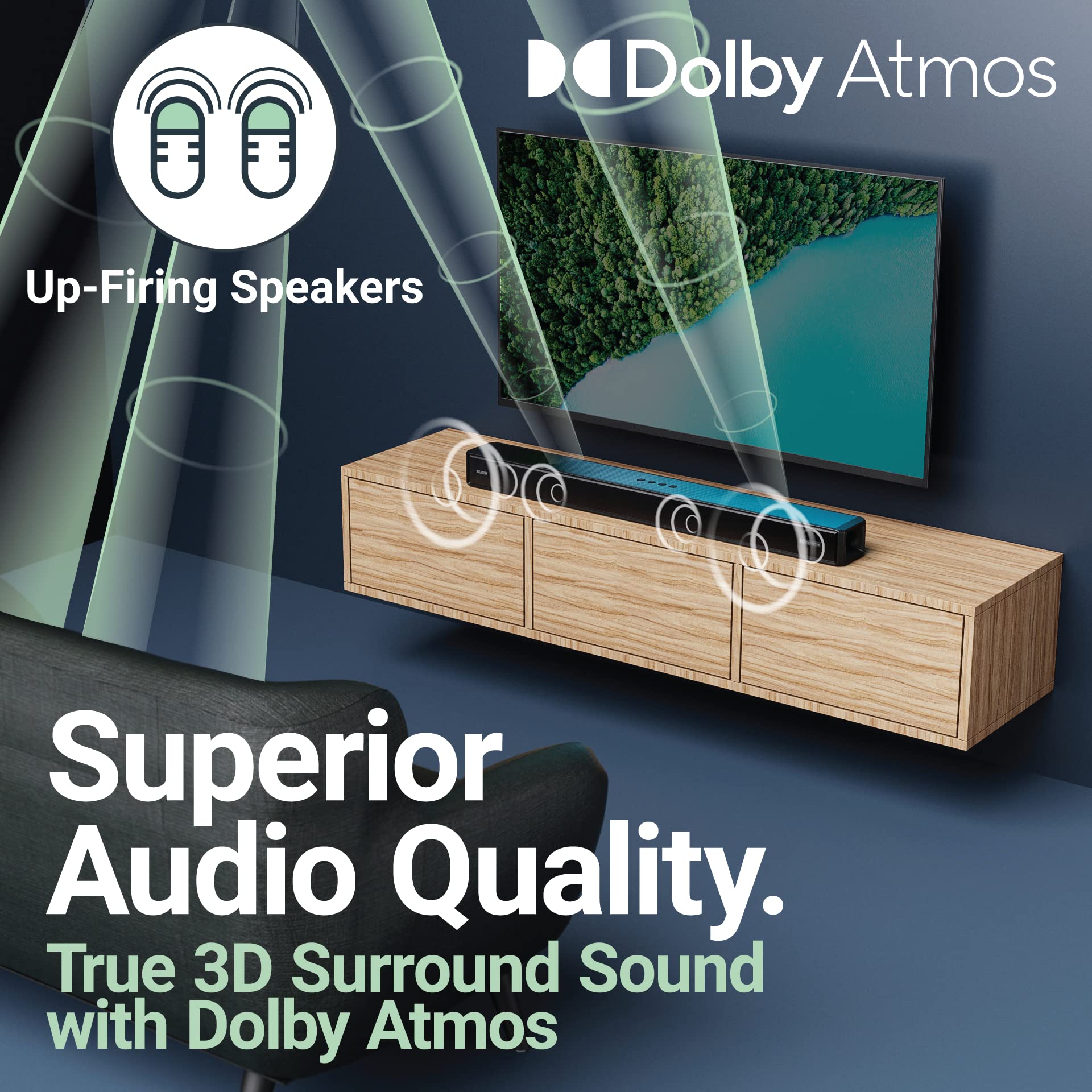 Majority Dolby Atmos Soundbar for TV - 280W Bluetooth Wireless Sound Bar 2.0.2 with HDMI ARC & Up-Firing Surround Speakers | Crystal Clear Audio for Movies, Gaming & Music | Perfect for Living Room & Home Theater Systems