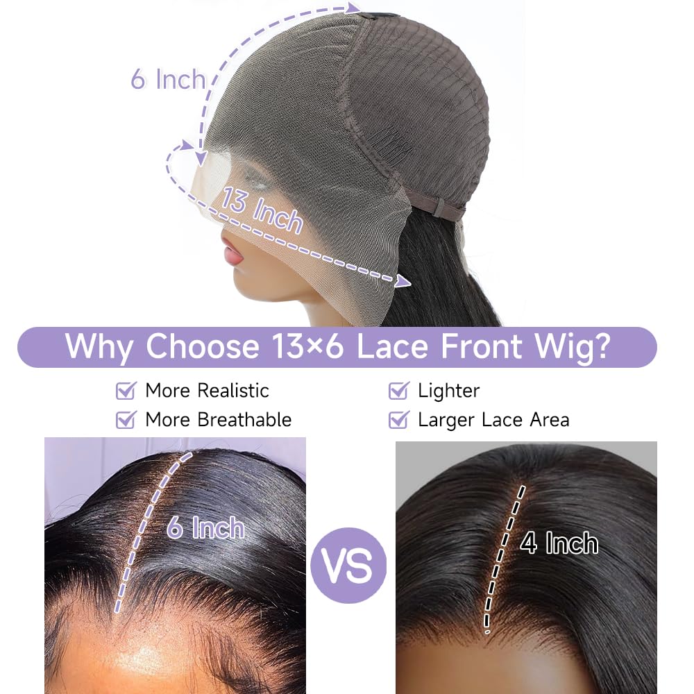 32 Inch Body Wave Lace Front Wigs Human Hair - Pre Plucked Bleached Knots 13x6 HD Lace Frontal - 200% Density Natural Black Wig for Women - Perfect for Daily Wear, Cosplay & Special Occasions
