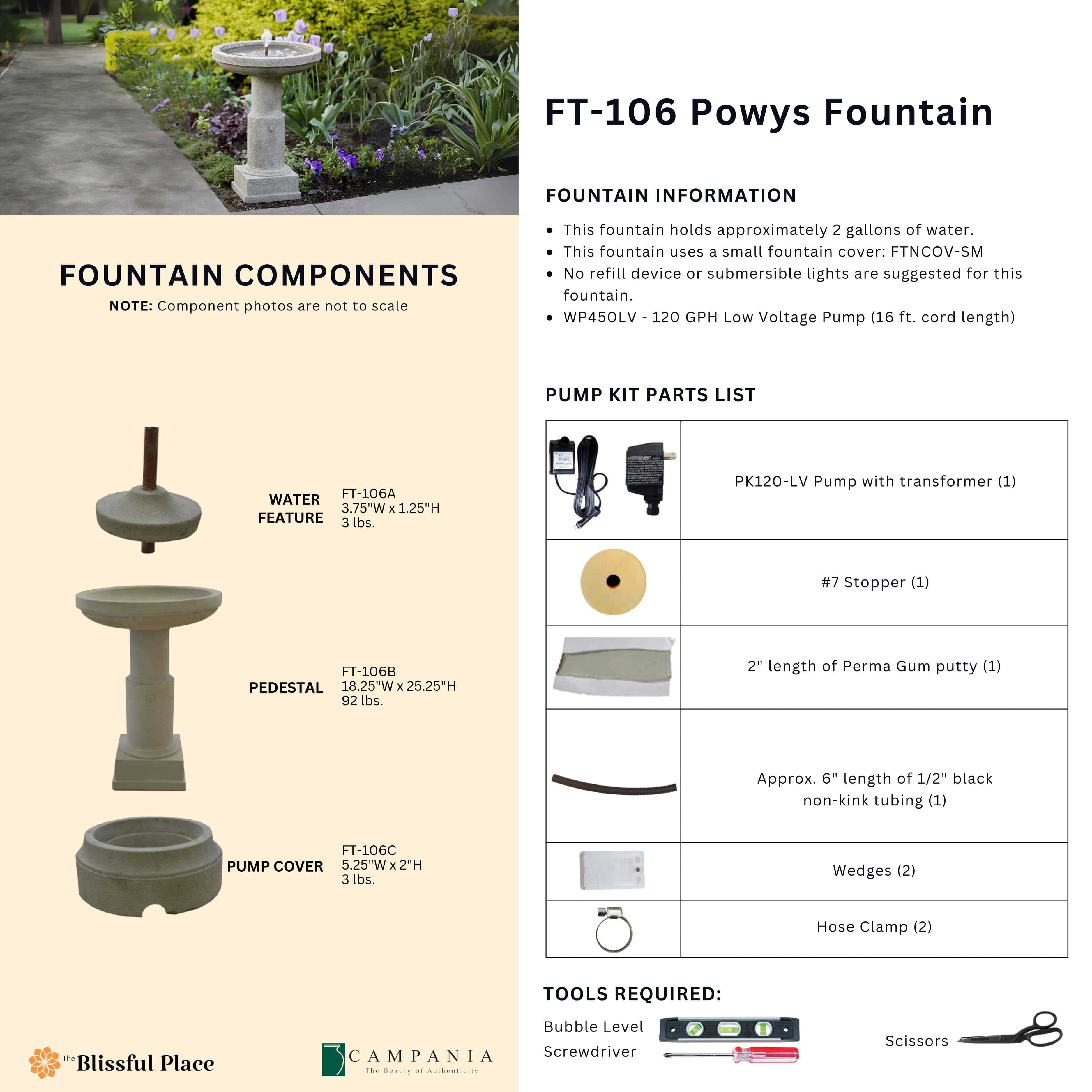 Powys Fountain Campania International - Elegant Outdoor Garden Water Fountain for Patio, Yard, and Landscape Decor | Perfect for Relaxation and Enhancing Outdoor Ambiance