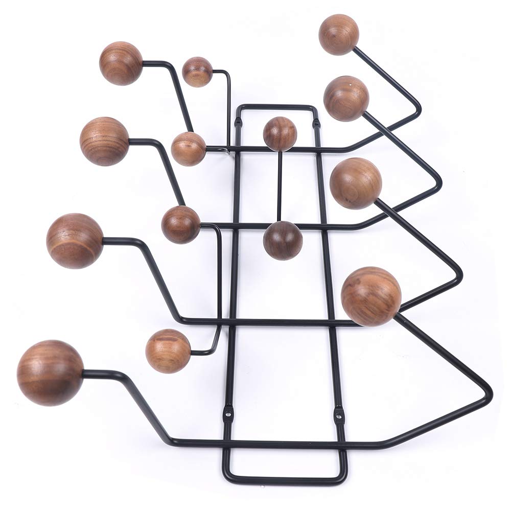 DYRABREST Wall Mounted Coat Rack with 5 Solid Walnut Wooden Hooks - Space Saving Entryway Organizer for Hallway, Bathroom, Living Room & Bedroom - Perfect for Hanging Coats, Hats, Bags, Towels and Scarves