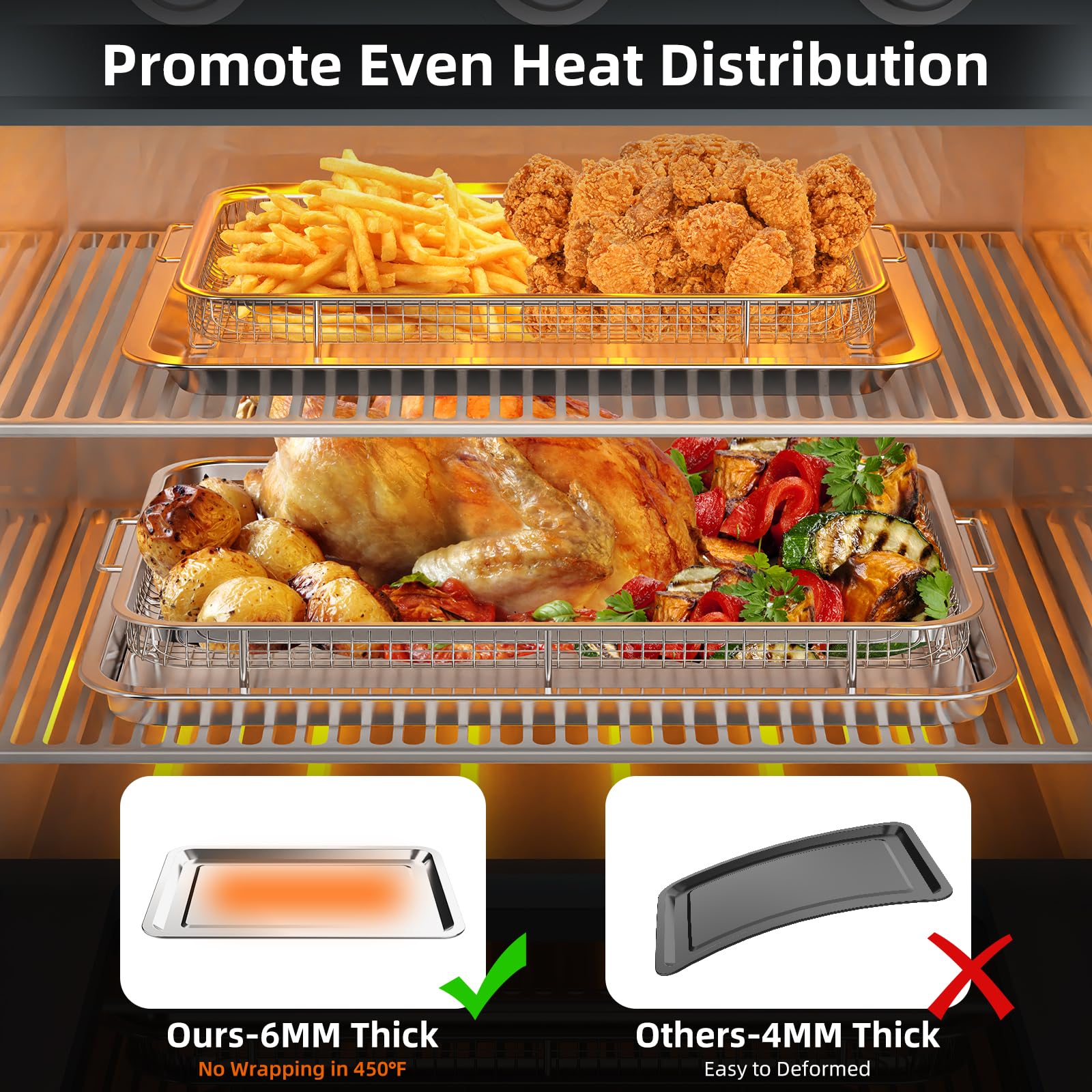YEPATER 18.6 x 12.8 Inch Extra Large Stainless Steel Air Fryer Basket & Crisper Tray with 30 PCS Parchment Paper - Perfect for Baking Fries, Chicken Wings, Bacon in Oven - Ideal for Family Cooking, Meal Prep & Healthy Snacks