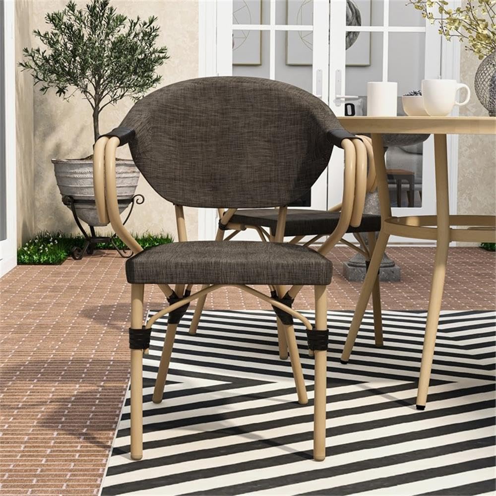 Furniture of America Borda Aluminum Patio Arm Chair Set of 2 - Brown Outdoor Patio Furniture for Garden, Poolside, Deck & Backyard Relaxation
