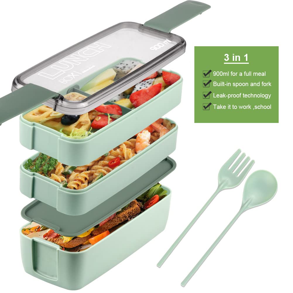 Iteryn 3-in-1 Compartment Bento Box - Eco-Friendly Wheat Straw Lunch Container with Leakproof Lid | Perfect for Meal Prep, School Lunches & Office Work | Microwave & Dishwasher Safe