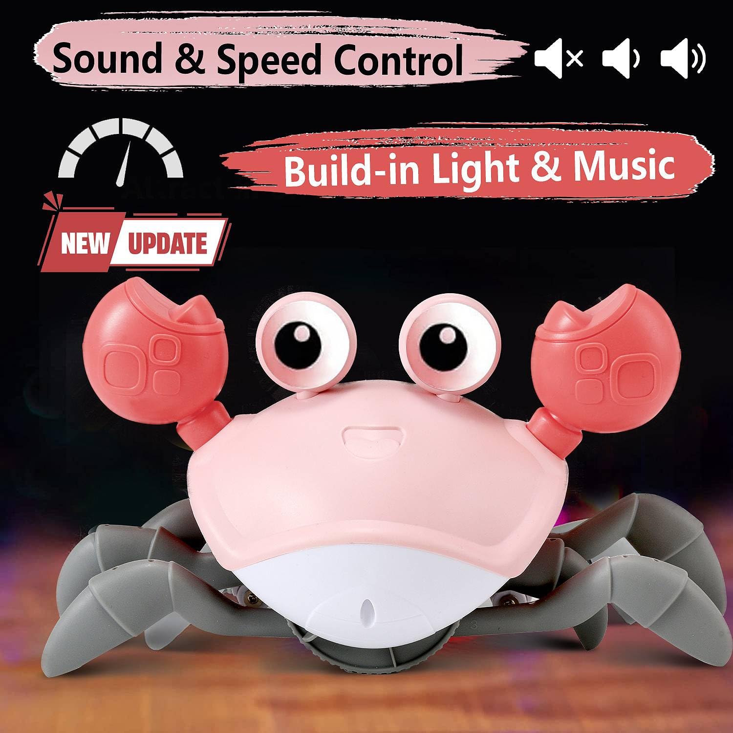 Pink Crawling Crab Baby Toy - Montessori Learning Toy for 0-36 Months | Tummy Time & Crawling Practice | Perfect for 1st Birthday & Valentine's Gifts | Infant Developmental Toy for Girls & Boys | Great for Daycare, Playtime & Early Learning Activities