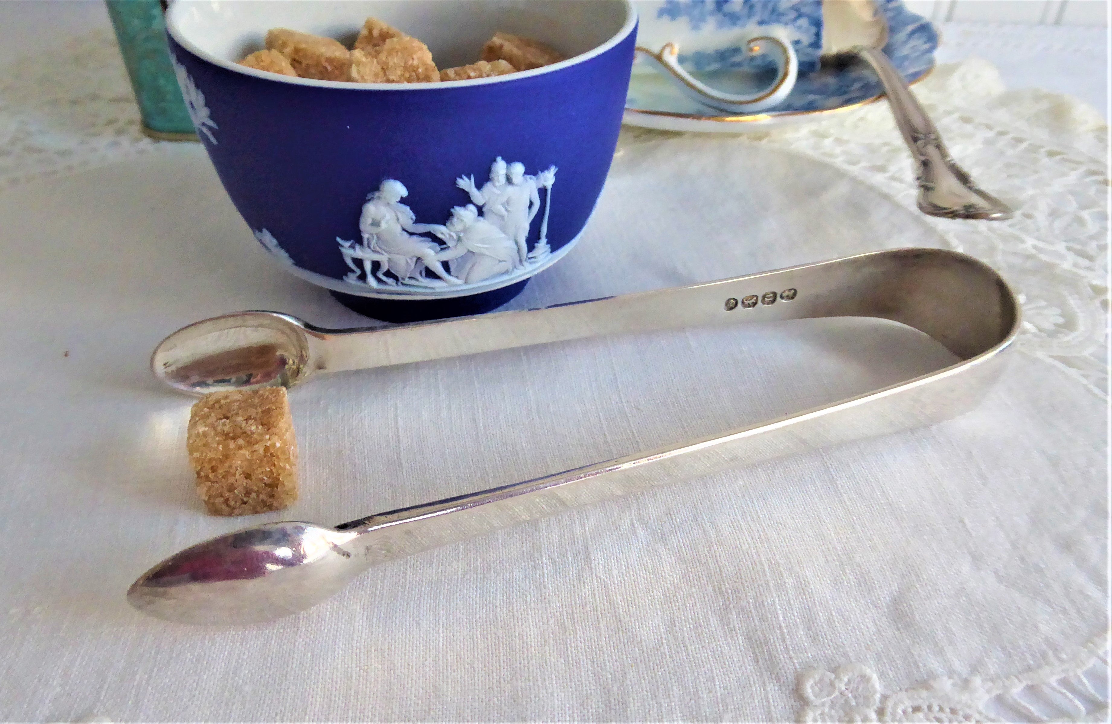 Antique 1828 London Georgian Regency Sterling Silver Sugar Tongs with Hallmark & Initial F - Perfect for Vintage Tea Parties, Afternoon Tea, and Collectible Display