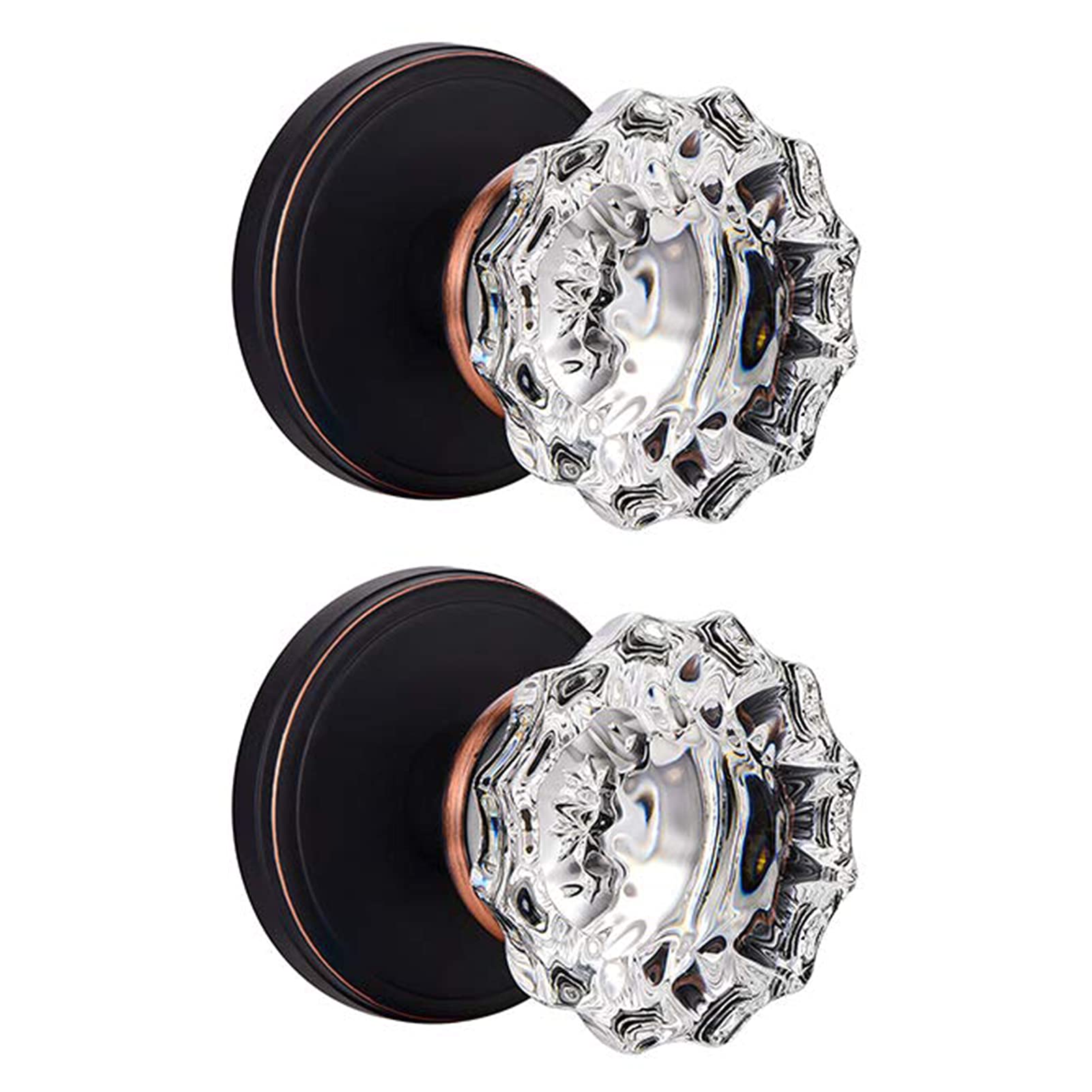 Crystal Glass Interior Door Knobs for Hall & Closet - Oil Rubbed Bronze Single Dummy Knob Set (2 Pack) - Perfect for Bedroom, Bathroom & Cabinet Doors