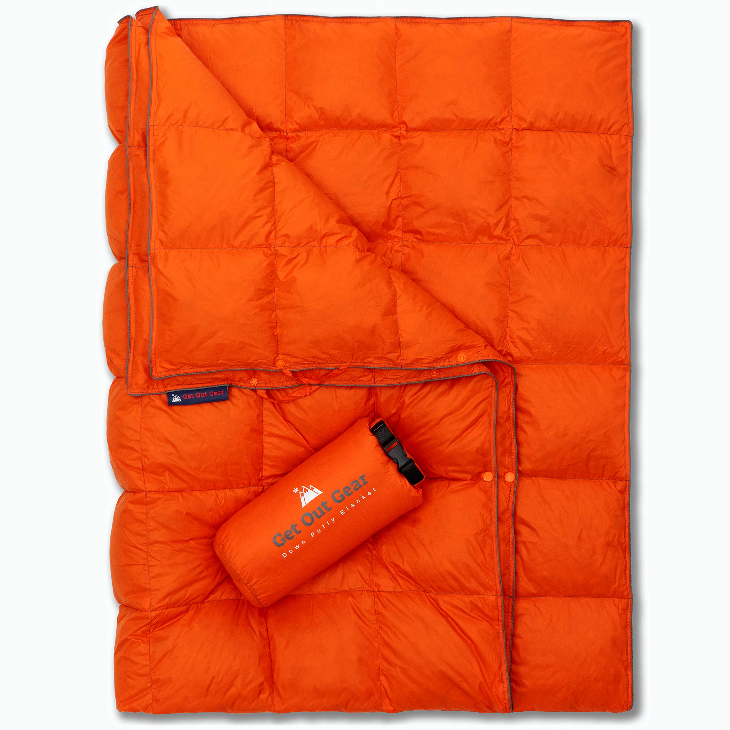 Premium Down Camping Blanket - 650 Fill Power Water-Resistant Puffy Quilt | Ultra Lightweight & Packable for Backpacking | Warm Teal Blue & Orange Outdoor Blanket | Perfect for Camping, Hiking, Picnics & Travel Accessories