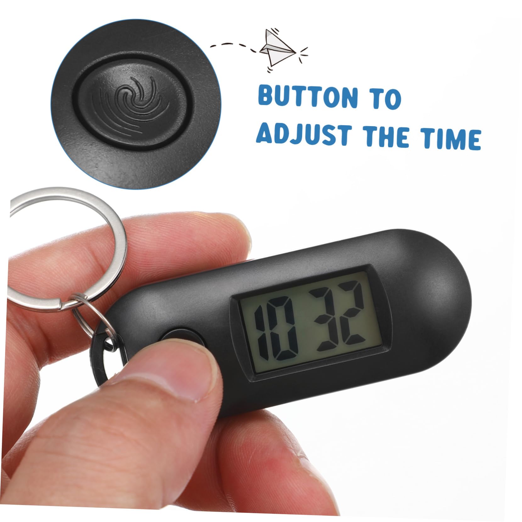 BCOATH 2-Pack Glow in The Dark Digital Keychain Watch for Boys - Black Plastic LED Key Ring Watch with Time Display - Perfect for School, Gifts, and Nighttime Visibility