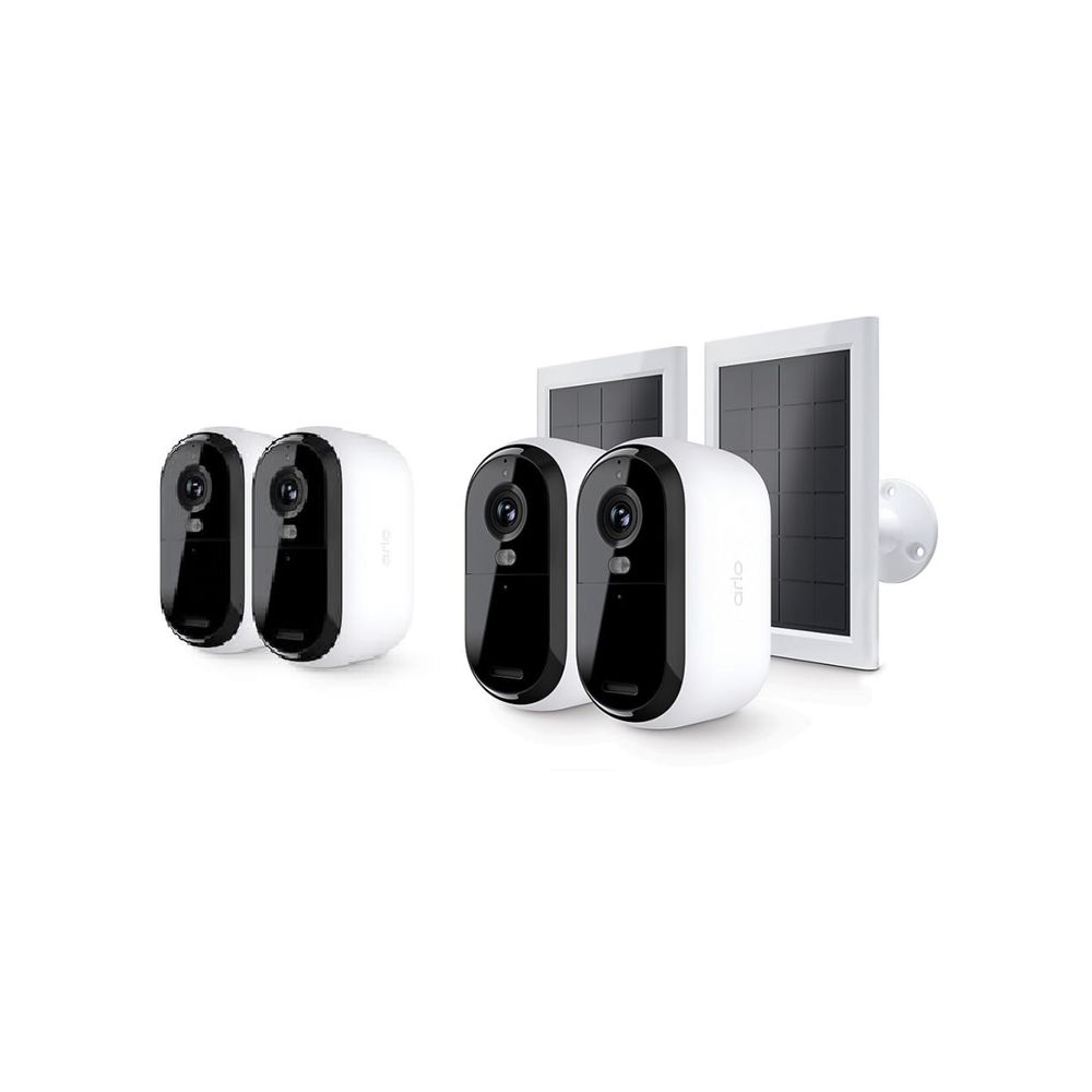 Arlo VMK3450 1SCNAS 2K Essential Outdoor Security Camera 2nd Gen - 4 Camera System with 2 Solar Panels, Weatherproof, Night Vision, Motion Detection - Ideal for Home Surveillance, Backyard Monitoring & Property Protection (White)
