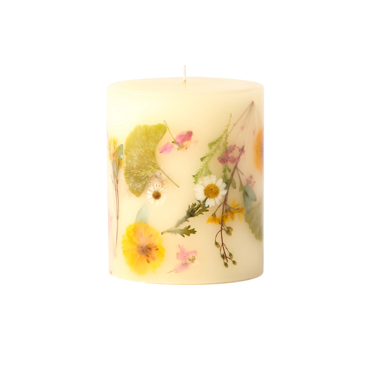 Small Round Botanical Pillar Candle - Lemon Blossom & Lychee Scented Soy Wax Candle for Home Decor, Relaxation & Aromatherapy | Perfect for Living Room, Bedroom & Bathroom