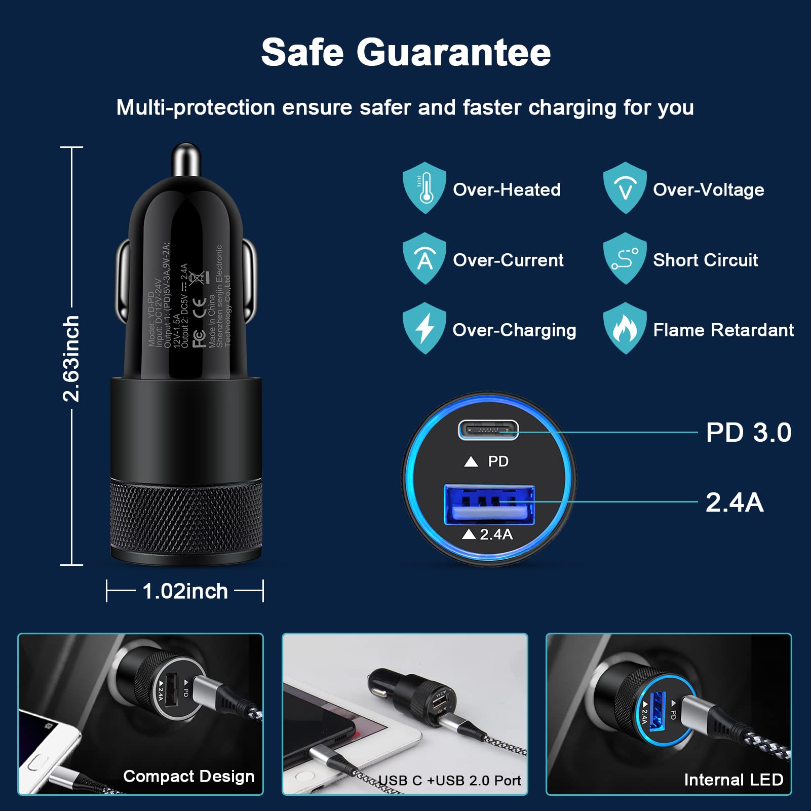 Super Fast USB C Charger 30W for Samsung Galaxy S22 Ultra/S21 FE/S20/A Series, iPad, Pixel 6 - Type C Car Charger with USB C to C Cable - Fast Charging Block for Home, Office & Travel