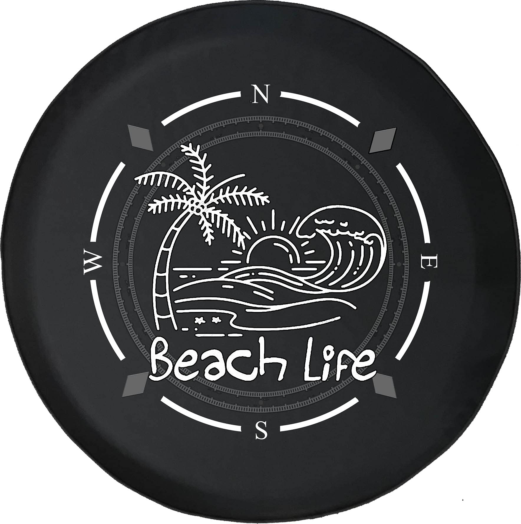 American Unlimited Spare Tire Cover with Compass & Palm Tree Design - Durable SUV, Trailer, RV Wheel Protector for Beach & Off-Road Adventures | Fits Most Vehicles