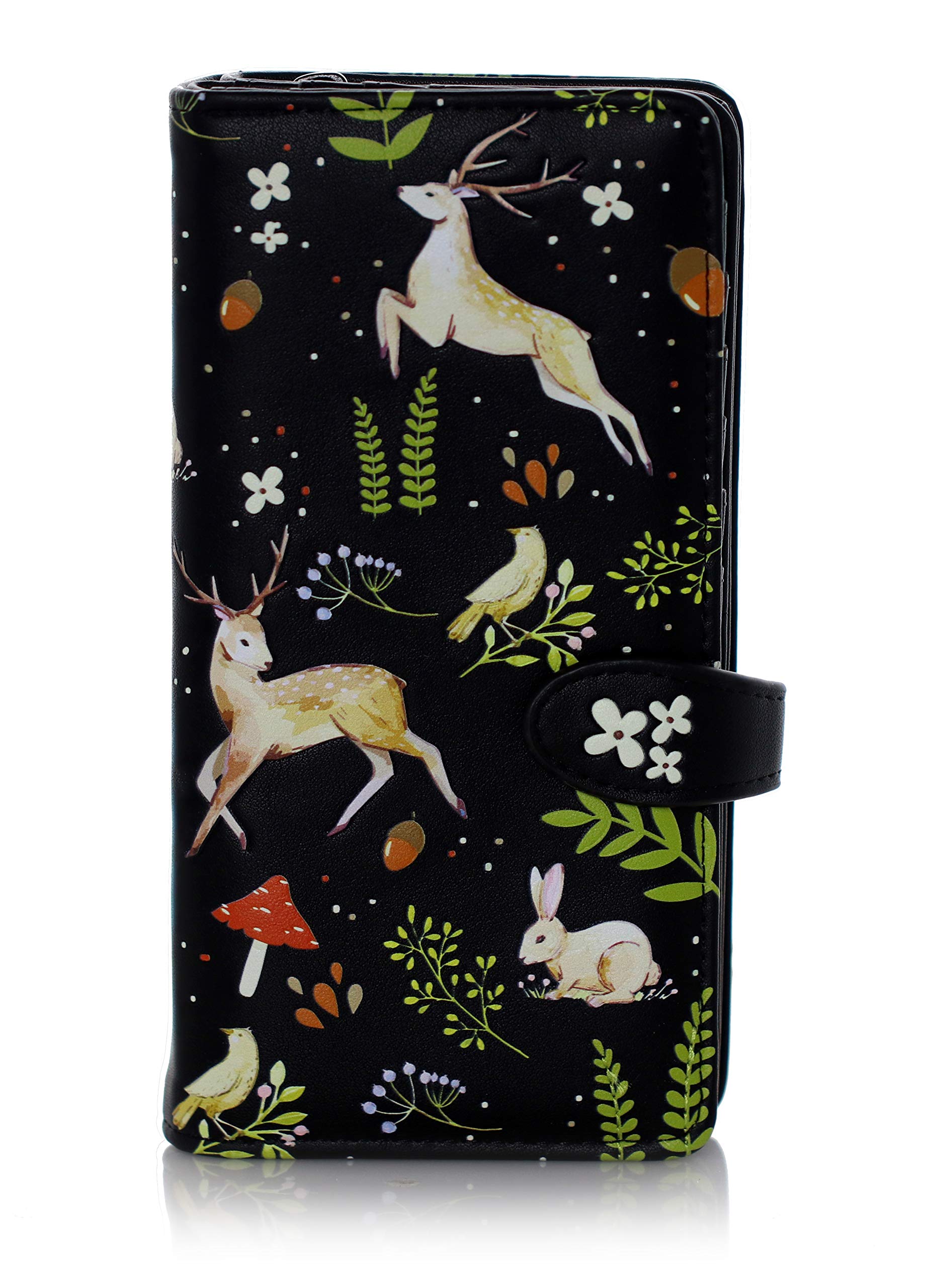 Large Zipper Women's Wallet for Rabbits & Deer Lovers - Stylish Black Leather Purse Organizer - Perfect for Everyday Use, Travel & Gift Giving